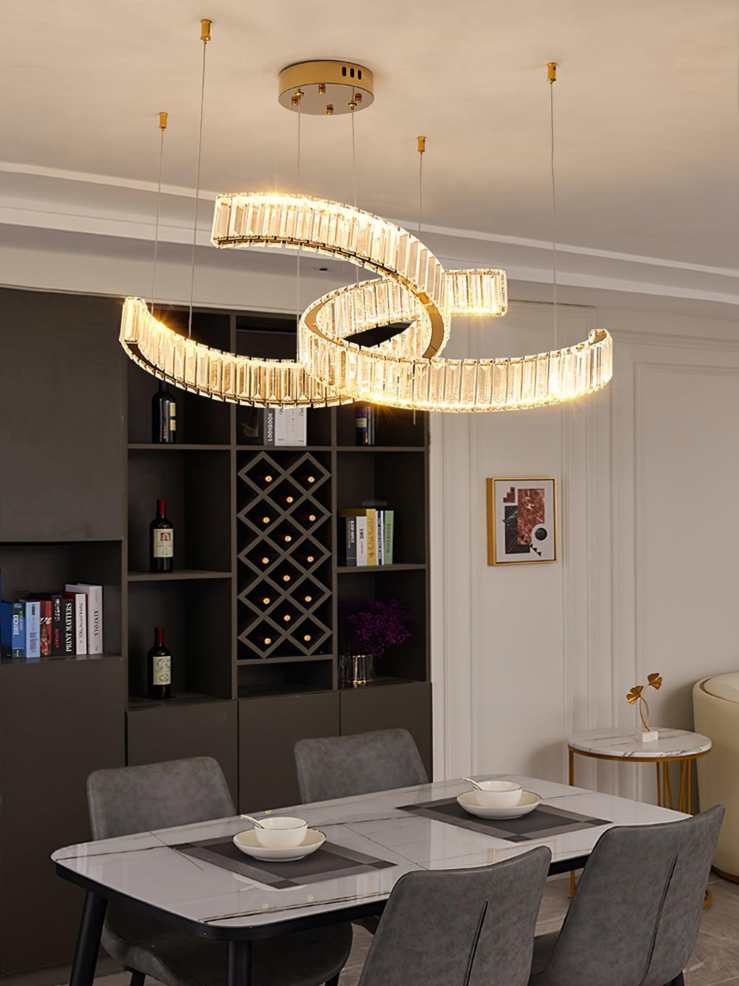 Vortex Double Circular Chandelier - Crystals, Straps-1-Luxehomezone