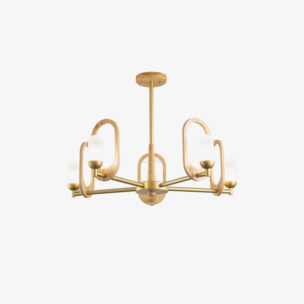 Wood Art Halo Chandelier with 3/5 heads - Wood, Wood Color & Gold-1-Luxehomezone