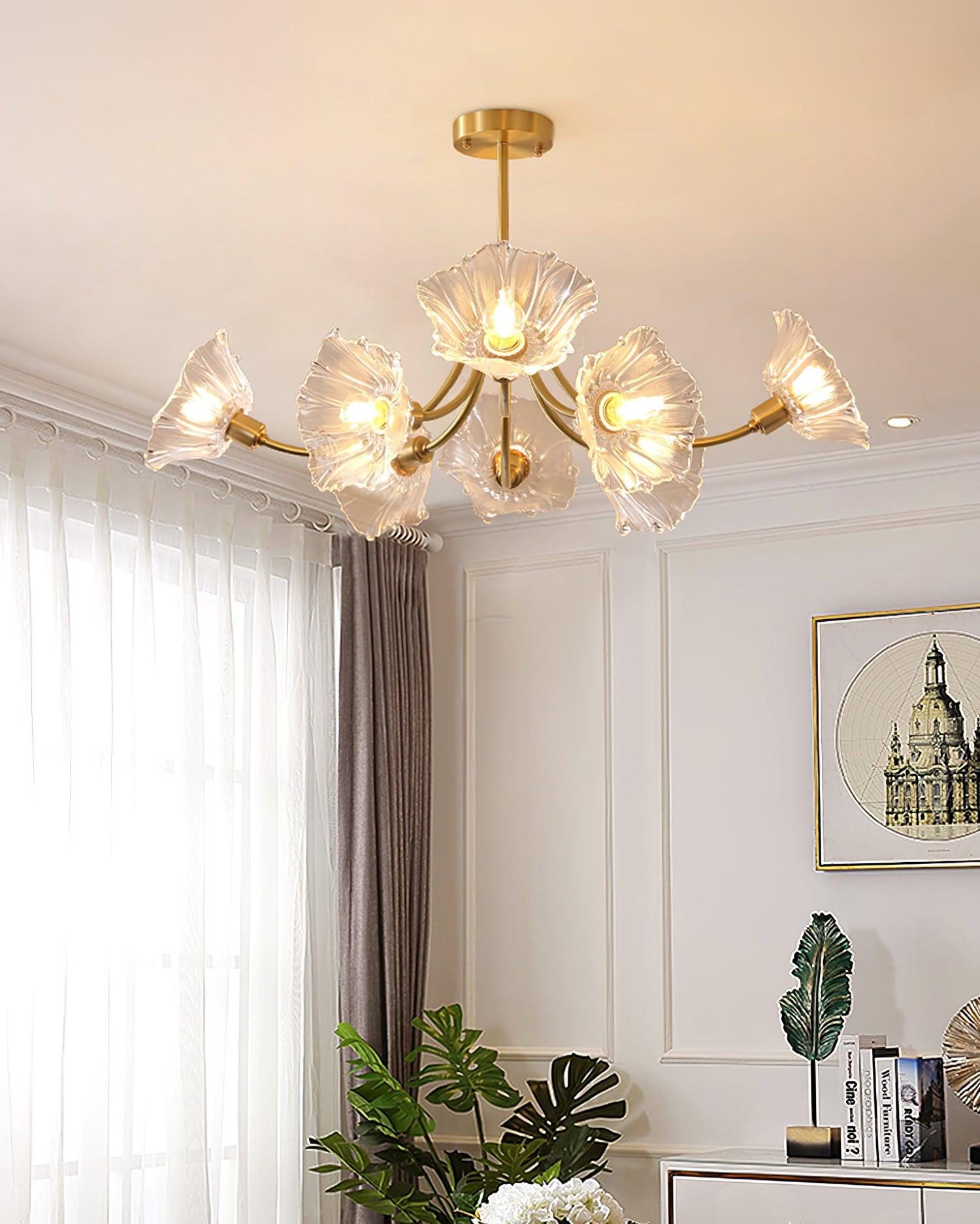 Kalin Flower Glass Chandelier with 3/5/8 heads - Luxehomezone