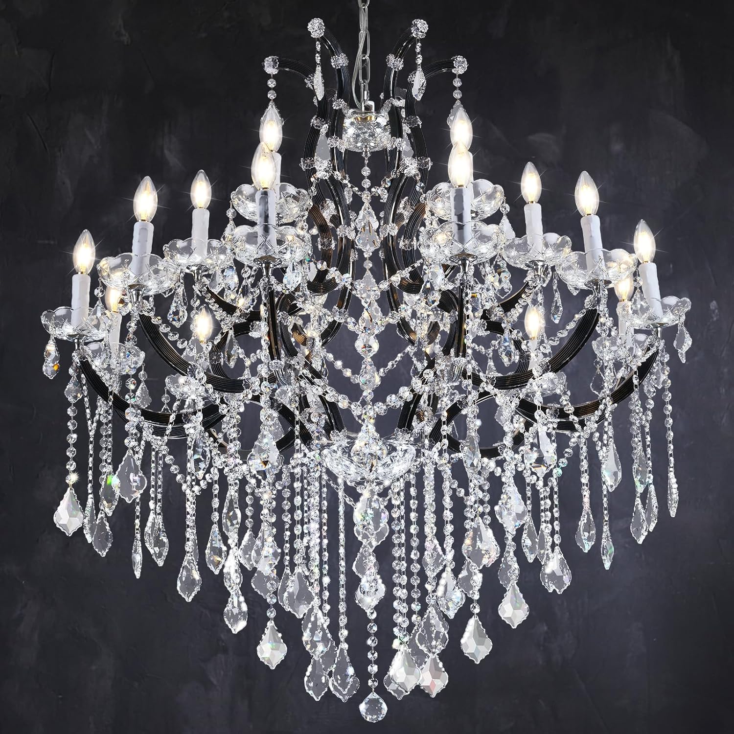 Luxurious Rococo Iron & Crystal Chandelier
