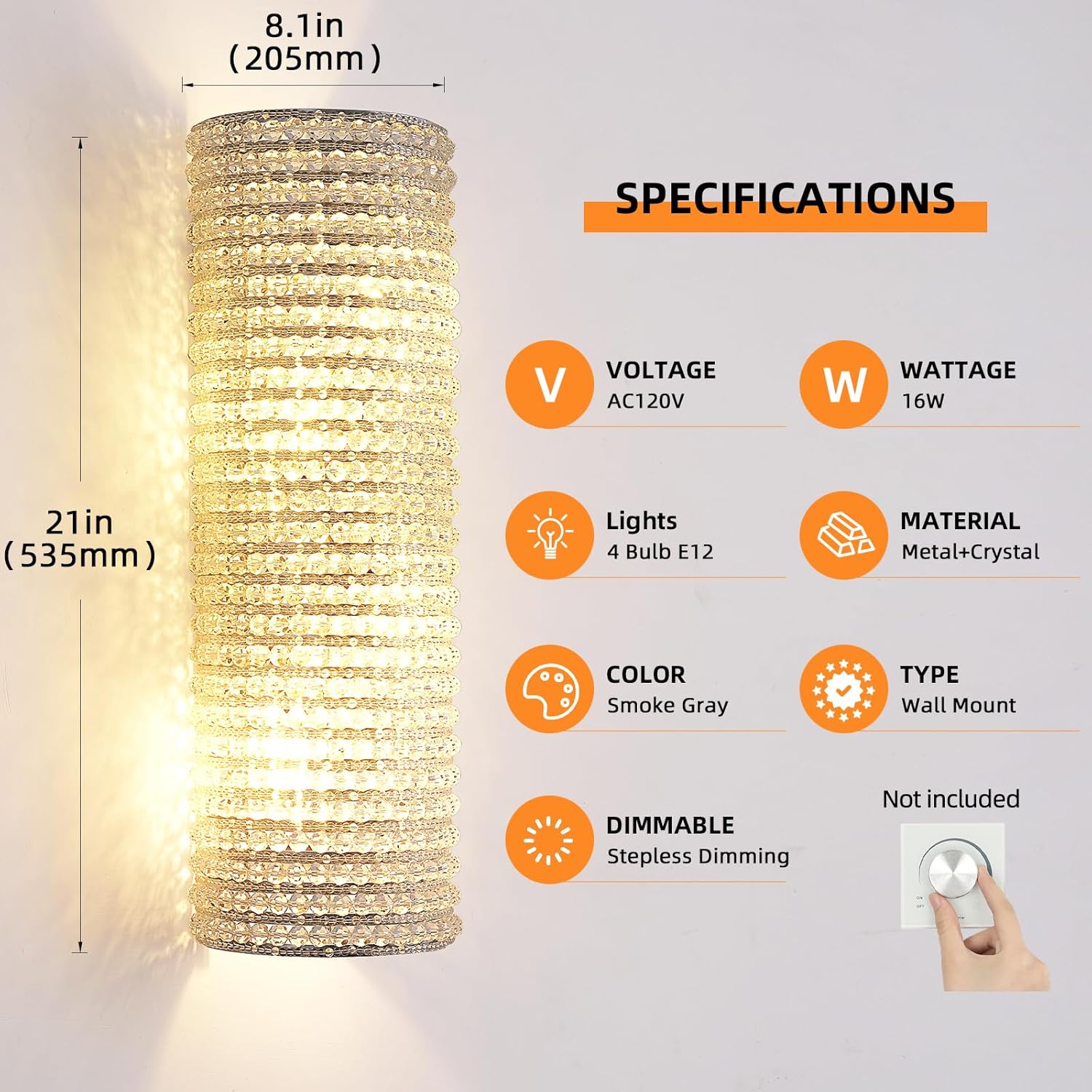 Smoke Grey Crystal Beaded Wall Sconce Light - Fast Delivery-1-Luxehomezone