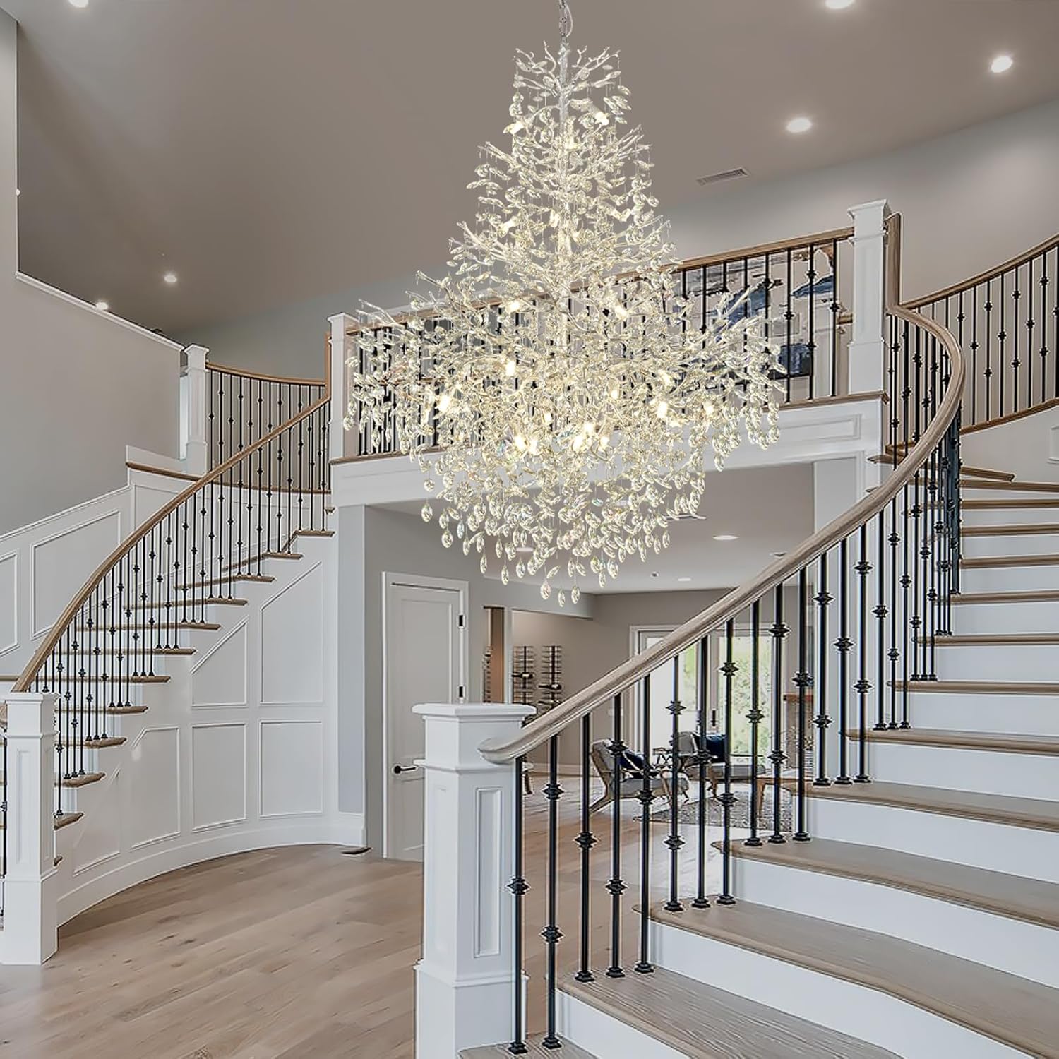 Silver Tree Branch Crystal High Ceilings Chandeliers - Fast Delivery-1-Luxehomezone