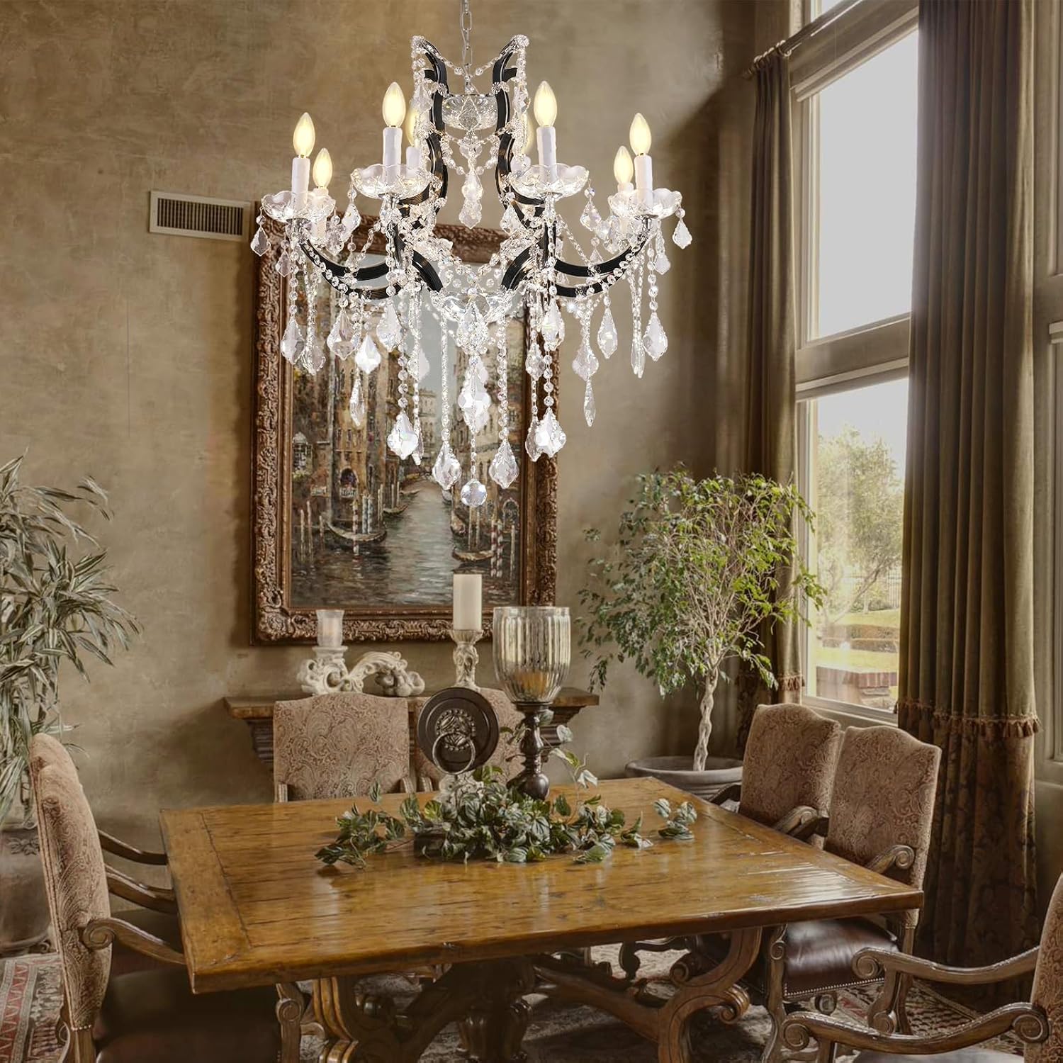 Luxurious Rococo Iron & Crystal Chandelier