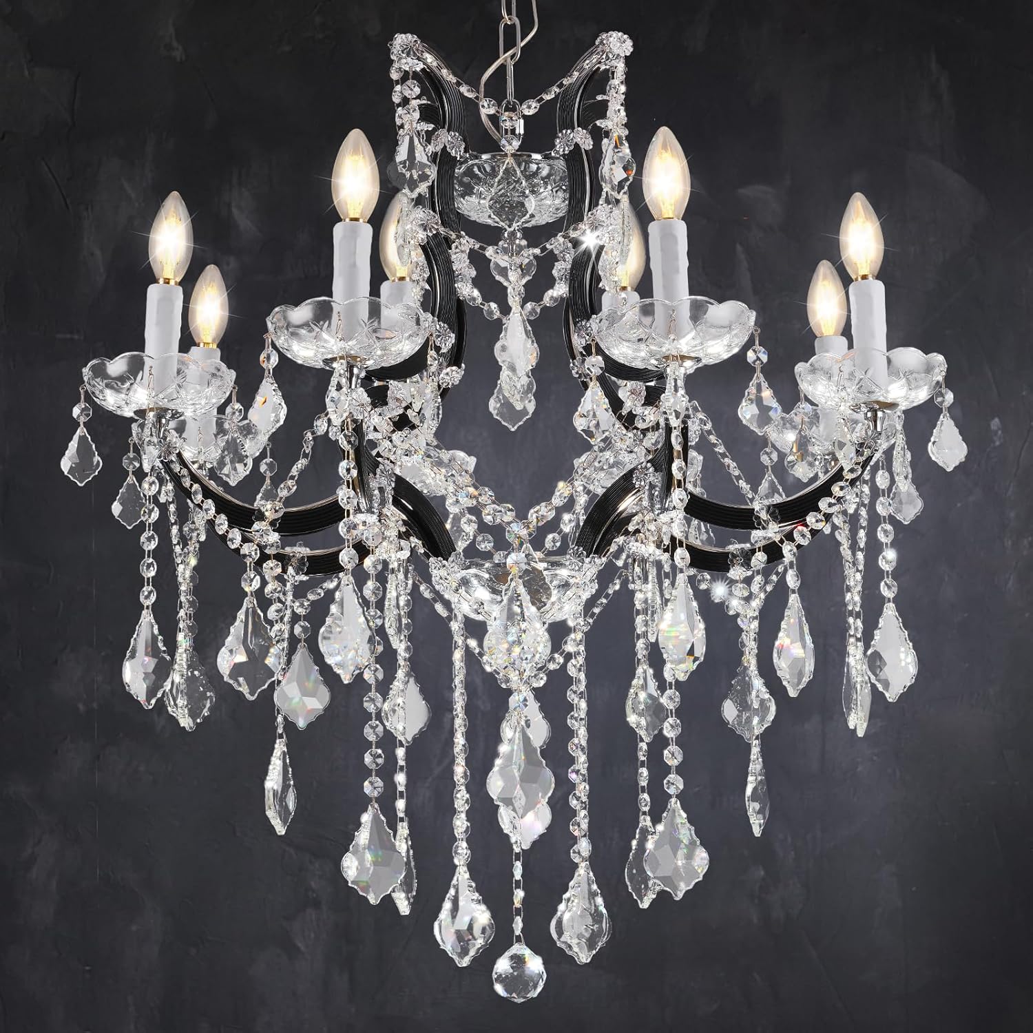 Luxurious Rococo Iron & Crystal Chandelier