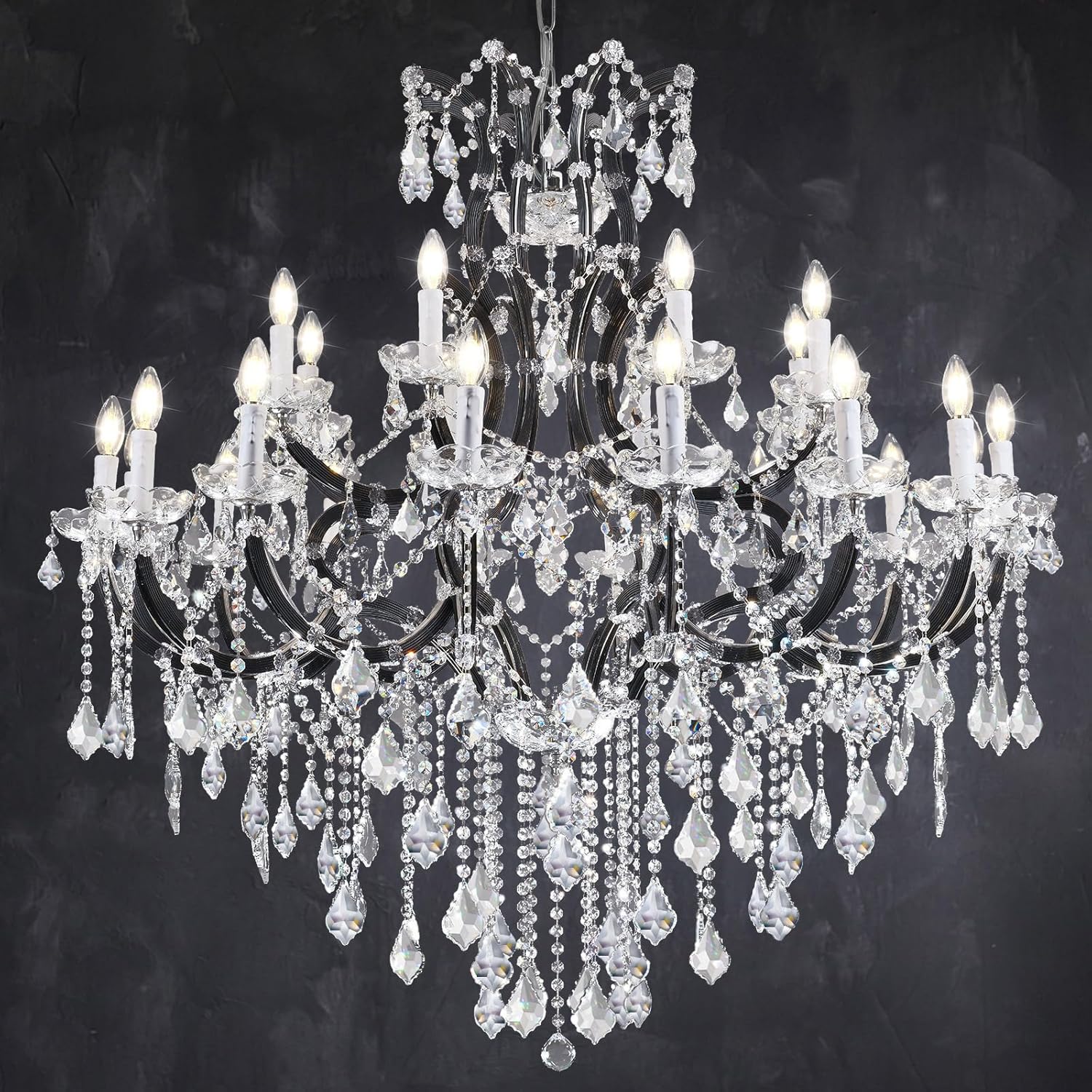 Luxurious Rococo Iron & Crystal Chandelier