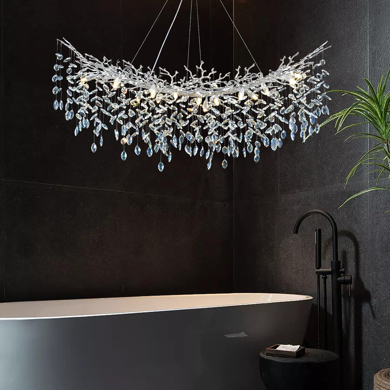 Modern Silver Crystal Glass Tree Branchs Chandelier 55" 72" - Fast Delivery-1-Luxehomezone