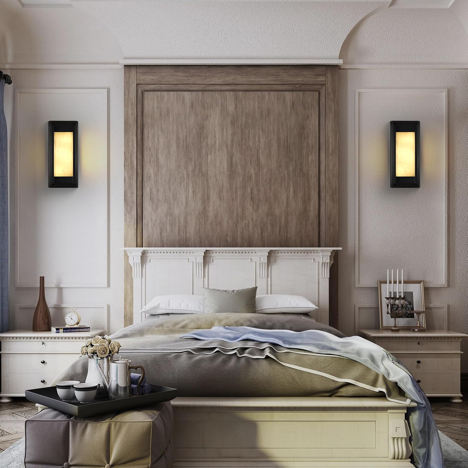 Square-Shaped Alabaster Wall Sconces - Fast Delivery-1-Luxehomezone