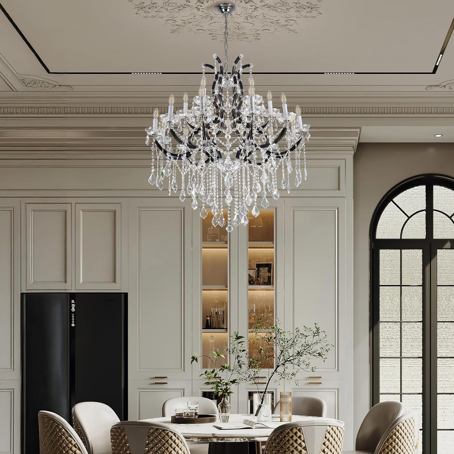 Luxurious Rococo Iron & Crystal Chandelier