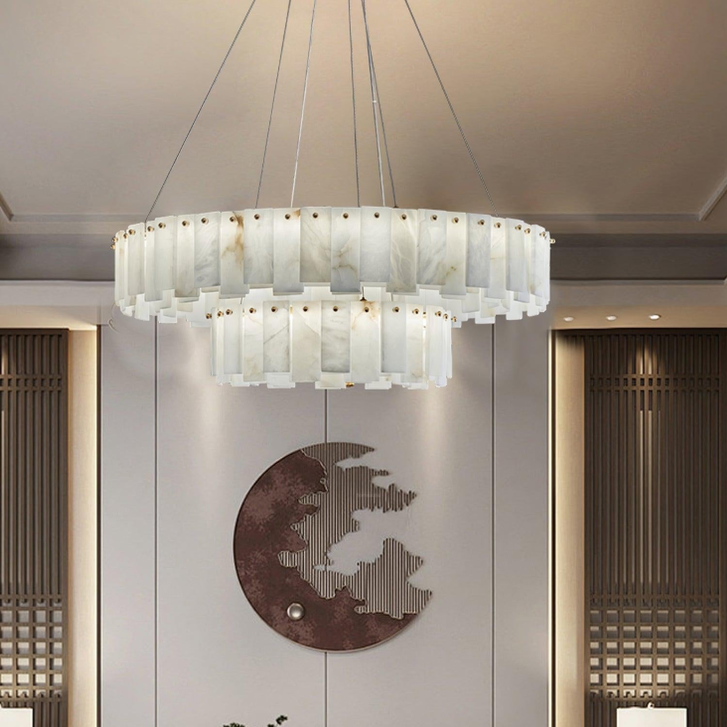Celestial Alabaster Round/Square Chandelier - Alabaster, Alabaster Chandelier-1-Luxehomezone