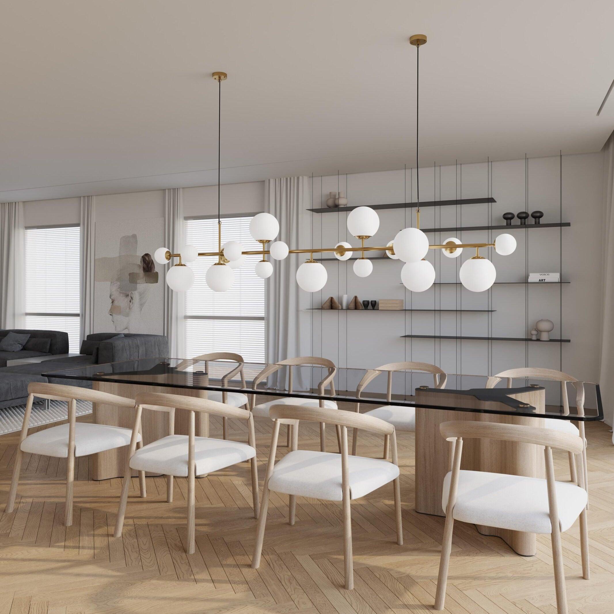 Brass Glass Globe Linear Chandelier - Hailey-1-Luxehomezone