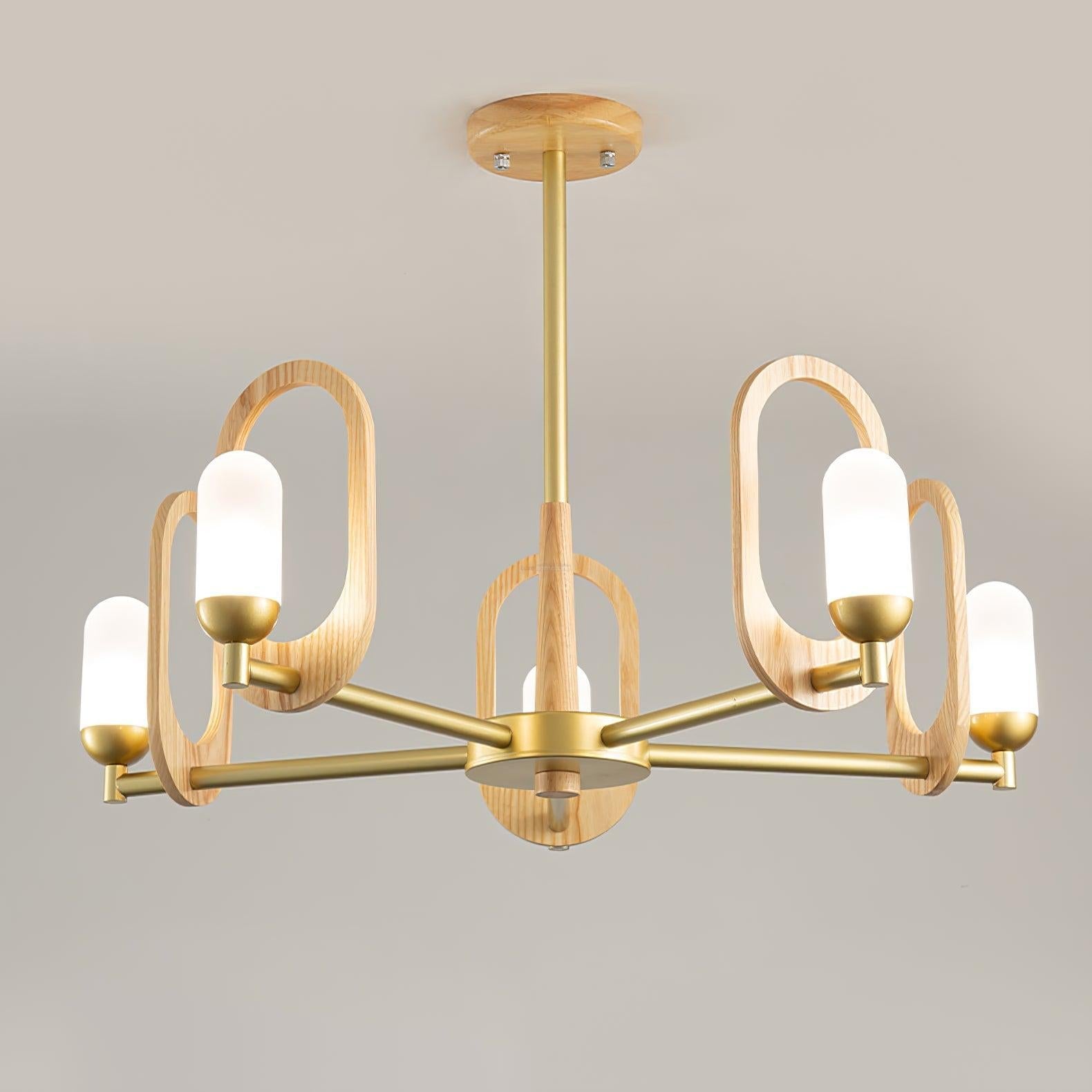 Wood Art Halo Chandelier with 3/5 heads - Wood, Wood Color & Gold-1-Luxehomezone