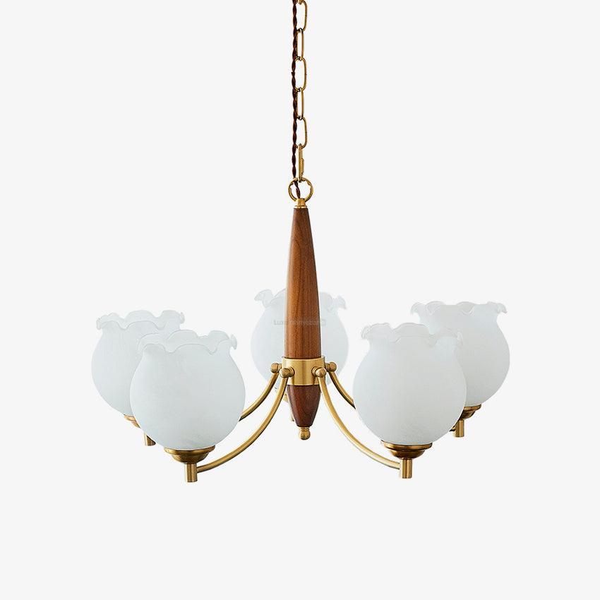 Tulips Glass Wood Chandelier with 3/5 heads - Zahara-1-Luxehomezone