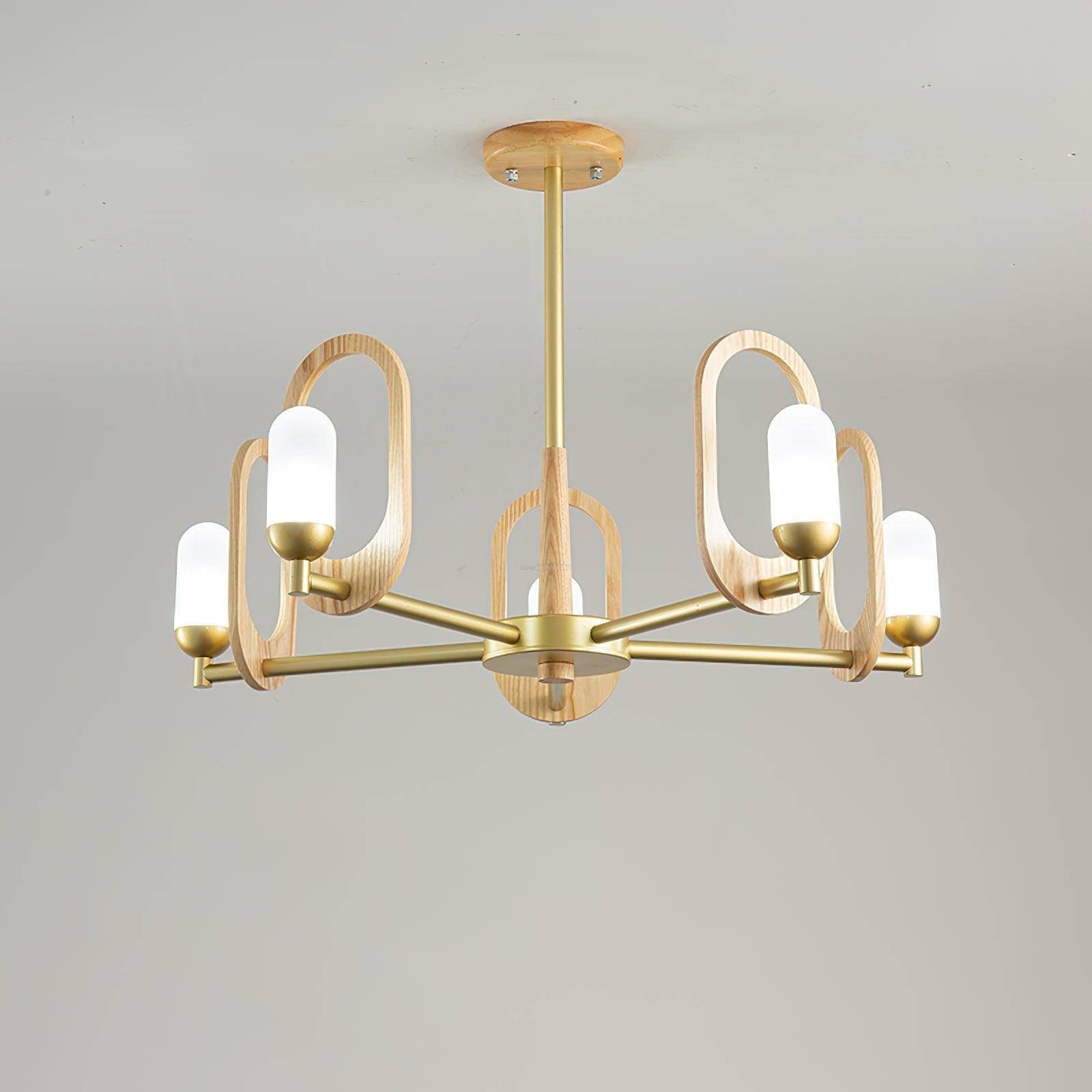 Wood Art Halo Chandelier with 3/5 heads - Wood, Wood Color & Gold-1-Luxehomezone