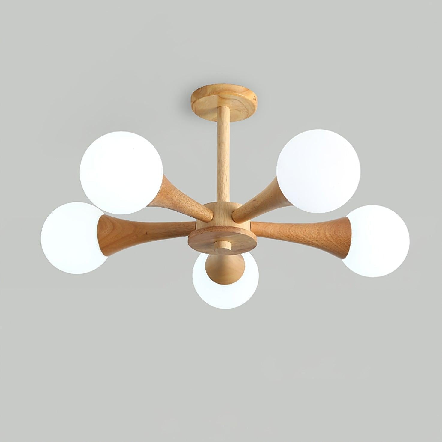 Wooden Nera Chandelier with 3/4/5 heads - Wood, Wood & White-1-Luxehomezone