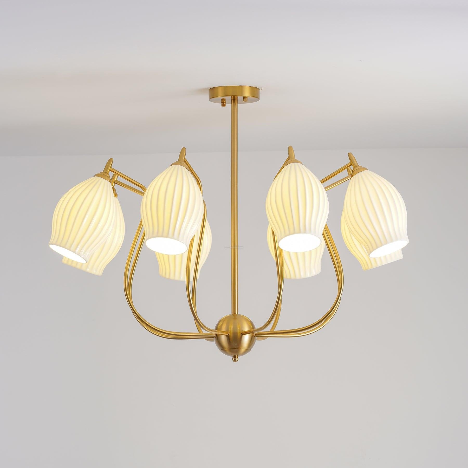 Ceramic Ribbed Chandelier with 4/6/8 heads - Flower Ceramic-1-Luxehomezone