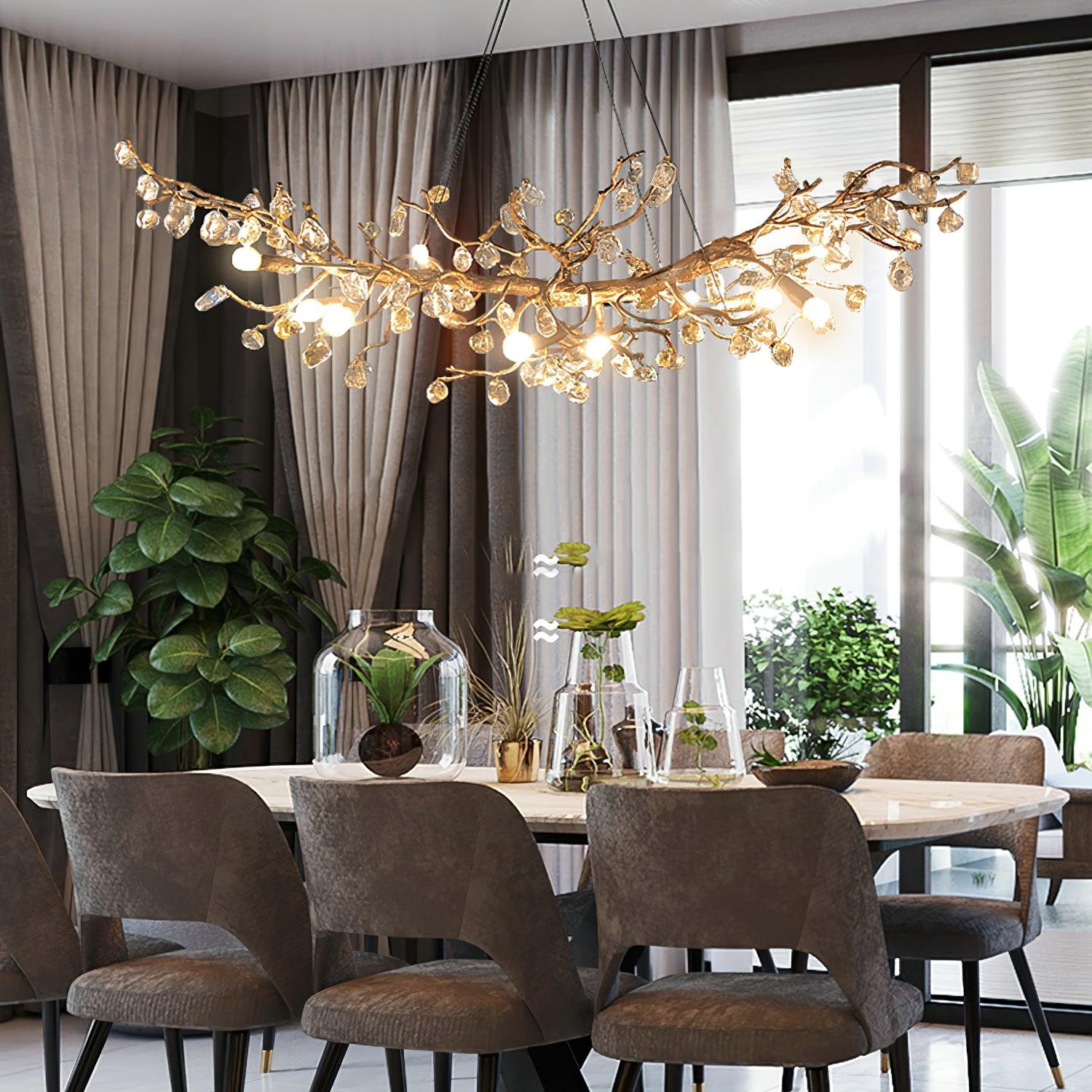 Stone Crystal Brass Chandelier  ∅ 5.1″ - Branch, Crystals-1-Luxehomezone