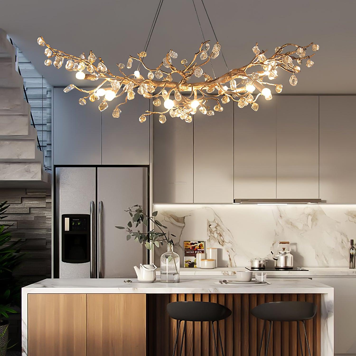 Stone Crystal Brass Chandelier  ∅ 5.1″ - Branch, Crystals-1-Luxehomezone
