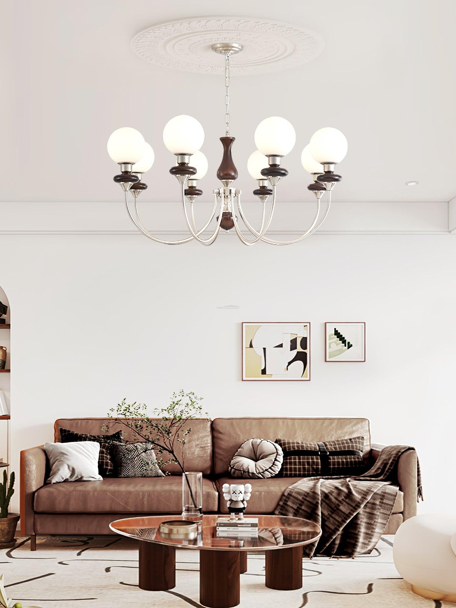 Walnut Brass Chandelier with 3/6/8 lamps - Bend, Marshmallow Chandelier-1-Luxehomezone