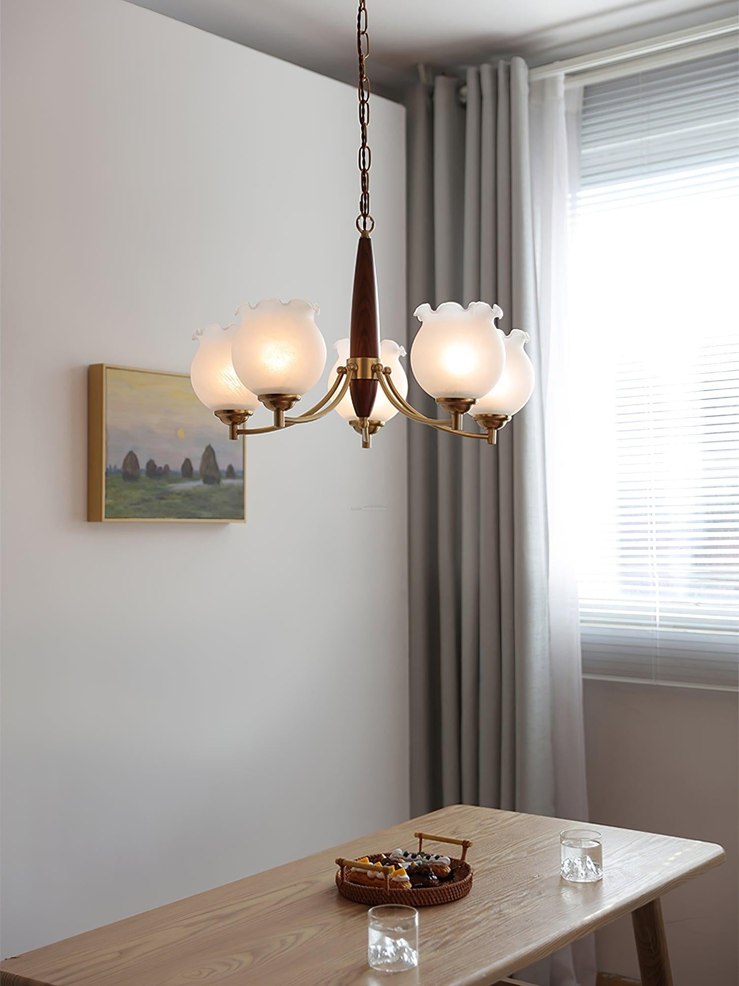 Tulips Glass Wood Chandelier with 3/5 heads - Zahara-1-Luxehomezone