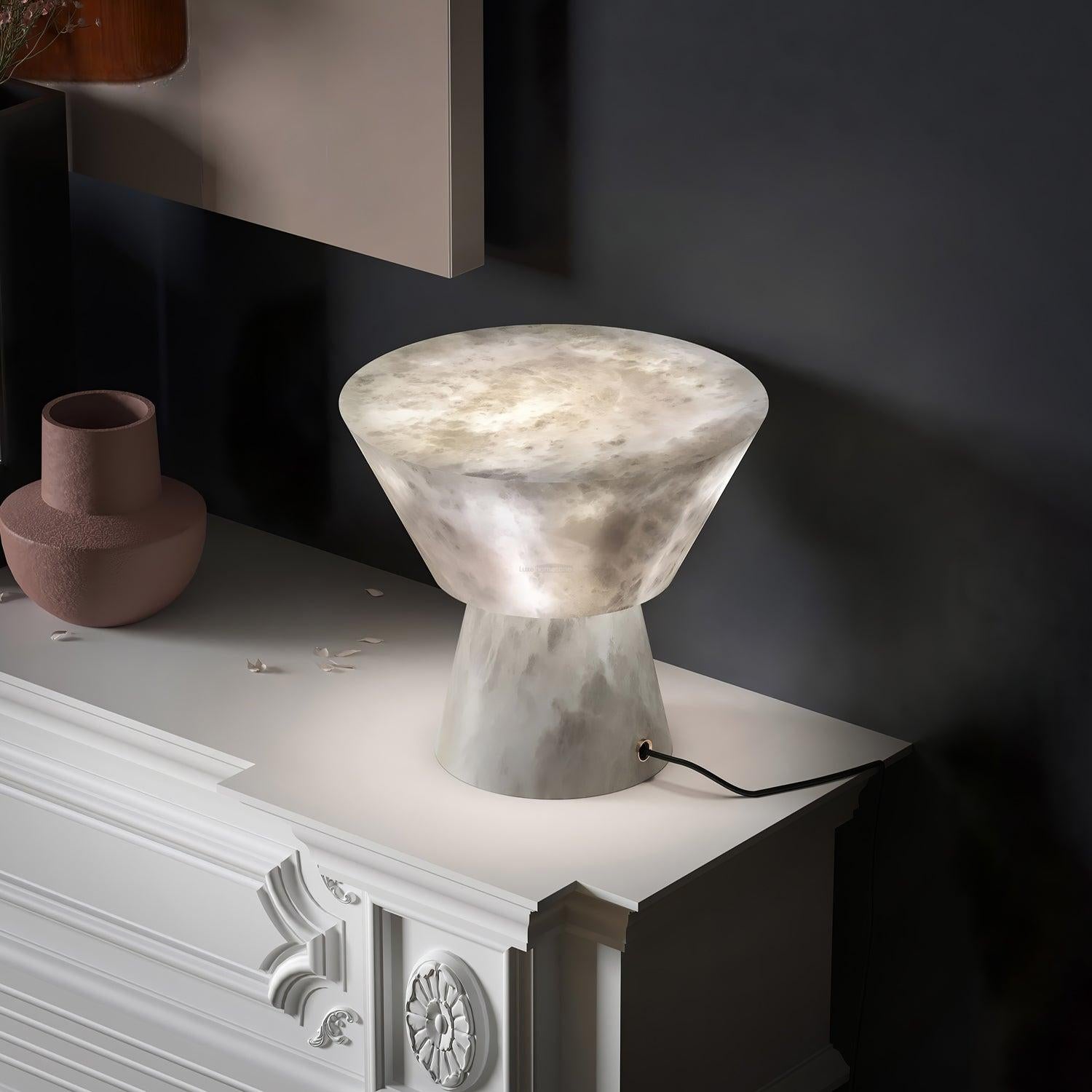 Beta Marble Round Table Lamp - Alabaster-1-Luxehomezone