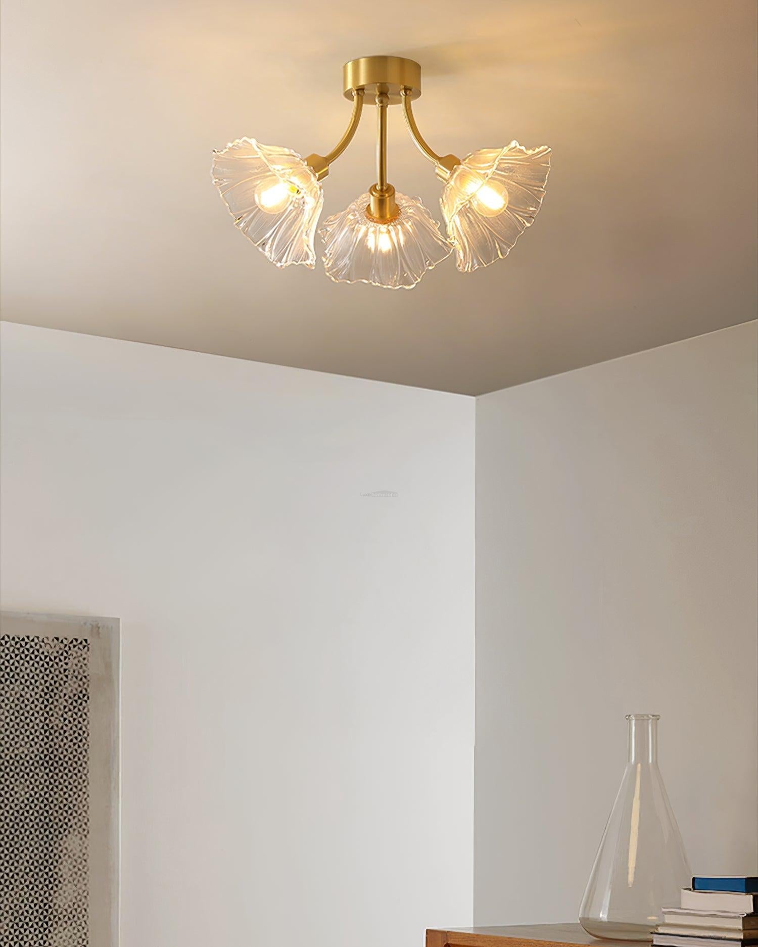 Kalin Flower Glass Ceiling Lamp with 3/5/8 heads - Lotus Leaf, Semi Flush Mounts-1-Luxehomezone