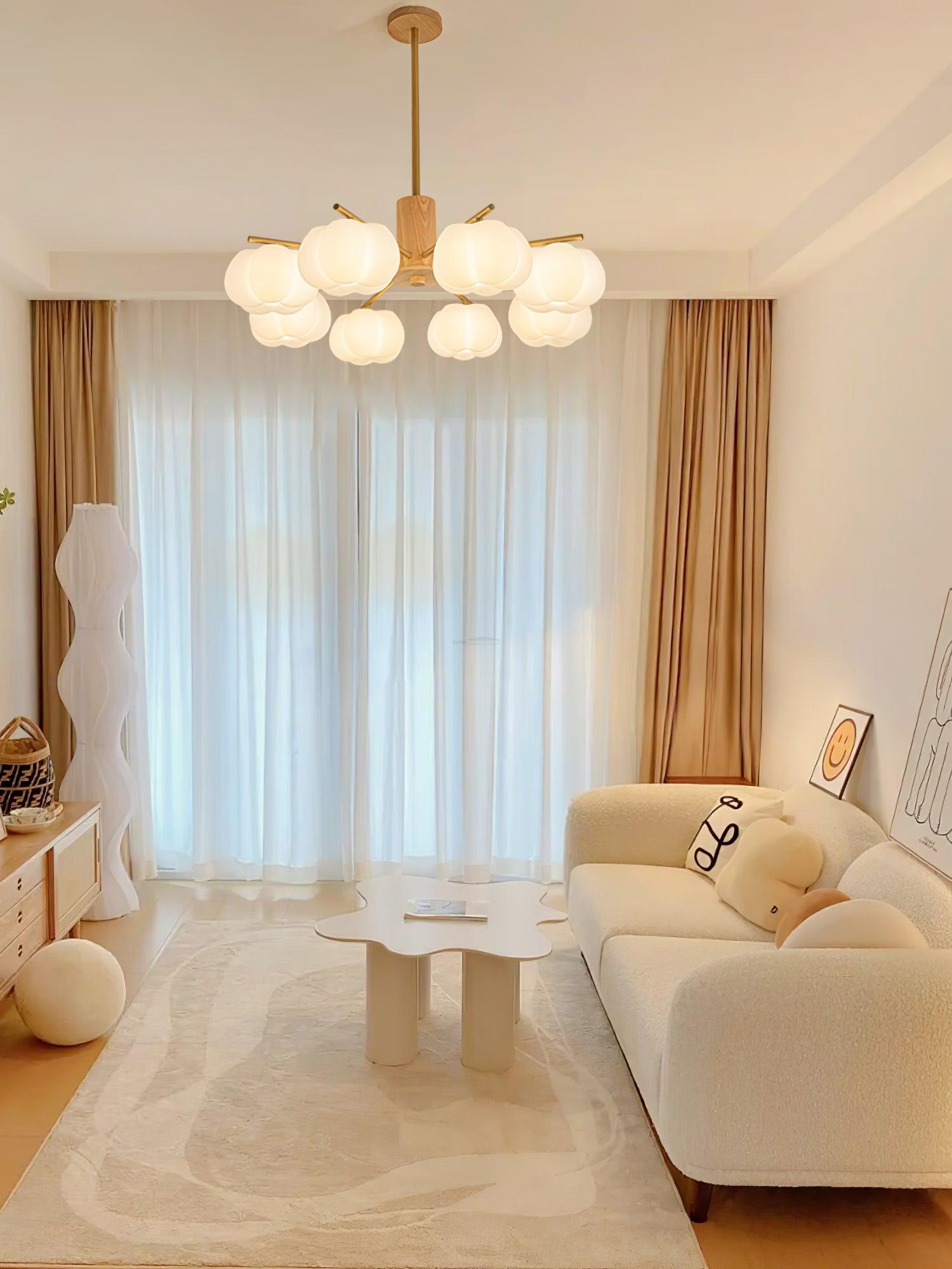 Wooden Cotton Balls Chandelier with 5/8 lamps - Zahara-1-Luxehomezone