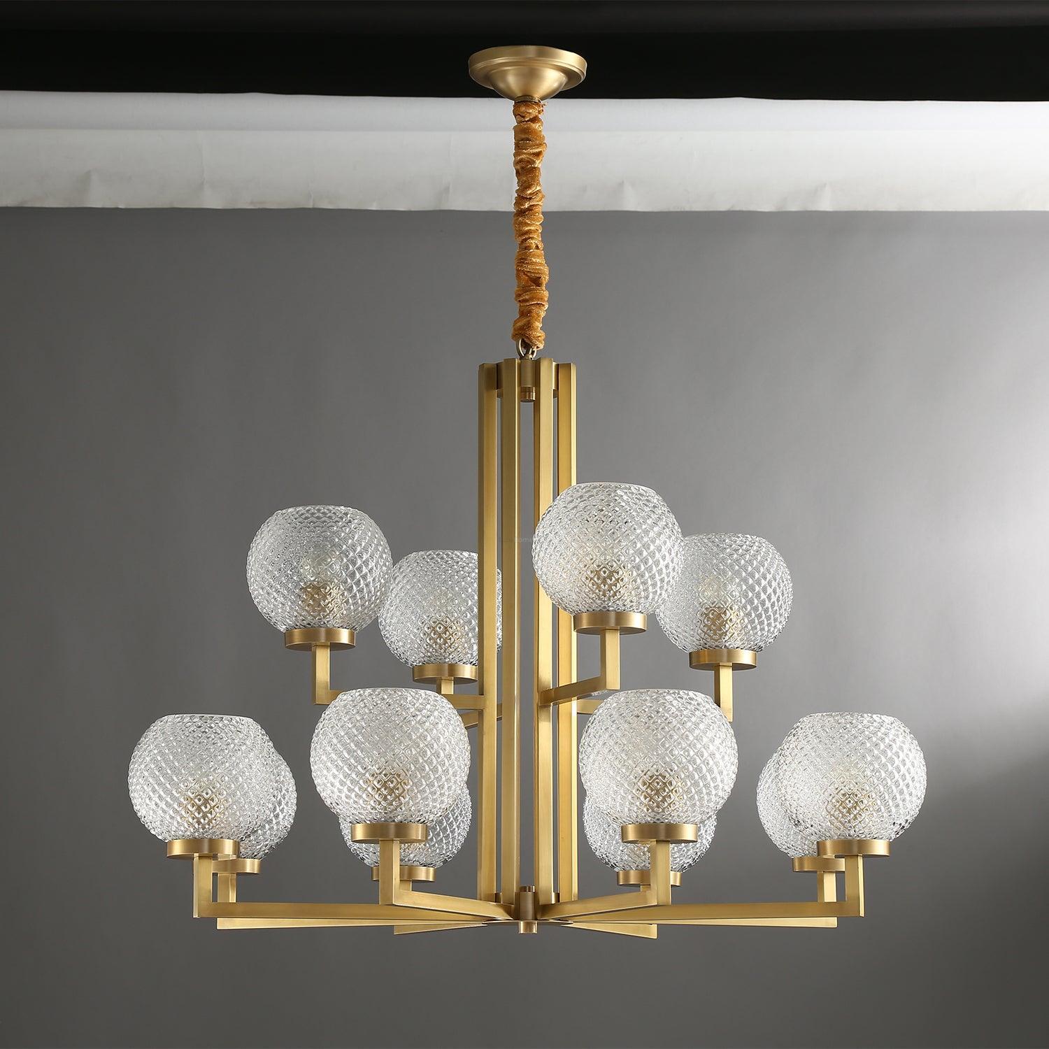 Ribbed Glass Brass Chandelier Φ 27.6″ - Cylinder-1-Luxehomezone