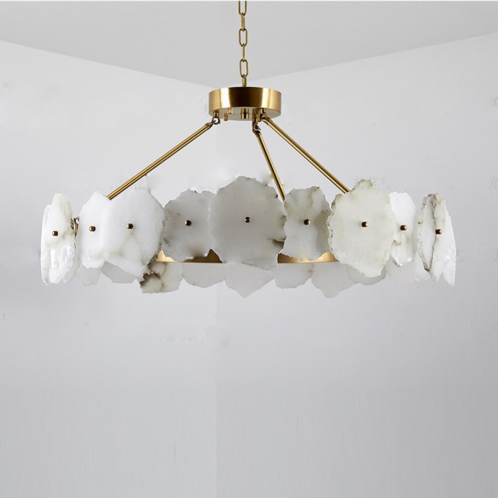 Meena Natural Alabaster Modern Round Chandelier - Alabaster, Alabaster lightings, Bedroom, brass, CCCC, Chandelier, Chandeliers, Dining & Kitchen, Dining Room, Hotel, Living Room, metal, Modern, Restaurant, Round-1-Luxehomezone