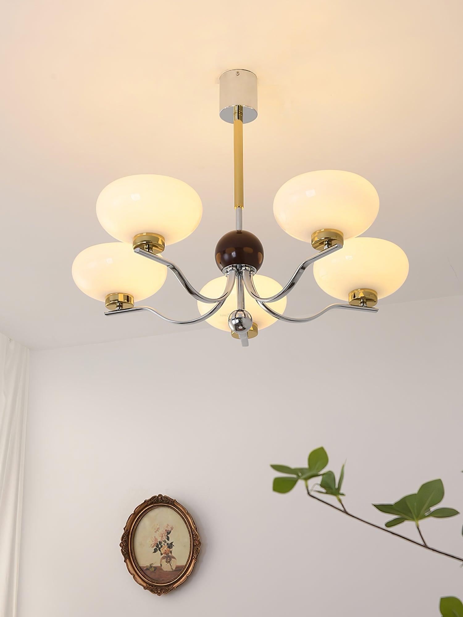 Medieval Glass Bowl Chandelier with 3/5 heads - Bend, Chrome & Gold & Creamy yellow, Chrome & Gold & Milk white, Marshmallow Chandelier-1-Luxehomezone