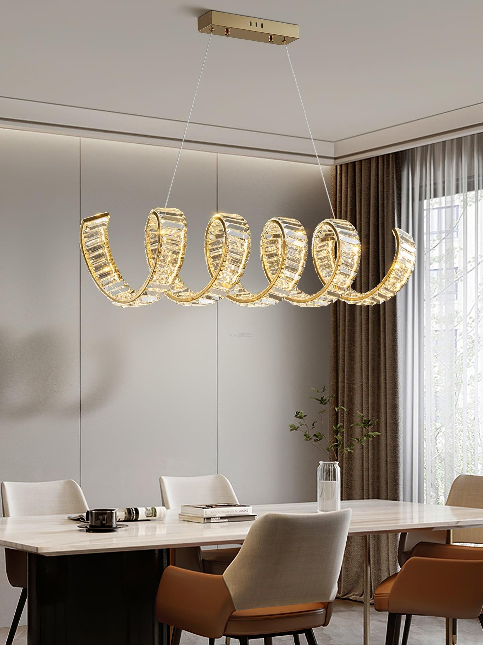 Curved LED Chandelier 39'' 47'' 59'' - Crystals, Straps-1-Luxehomezone