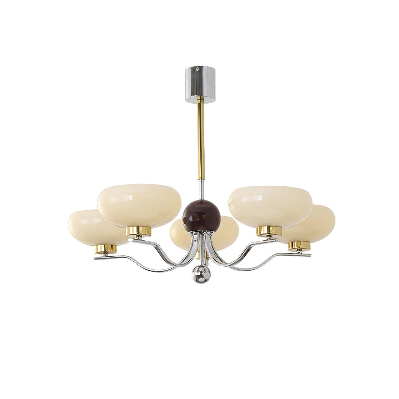 Medieval Glass Bowl Chandelier with 3/5 heads - Bend, Chrome & Gold & Creamy yellow, Chrome & Gold & Milk white, Marshmallow Chandelier-1-Luxehomezone