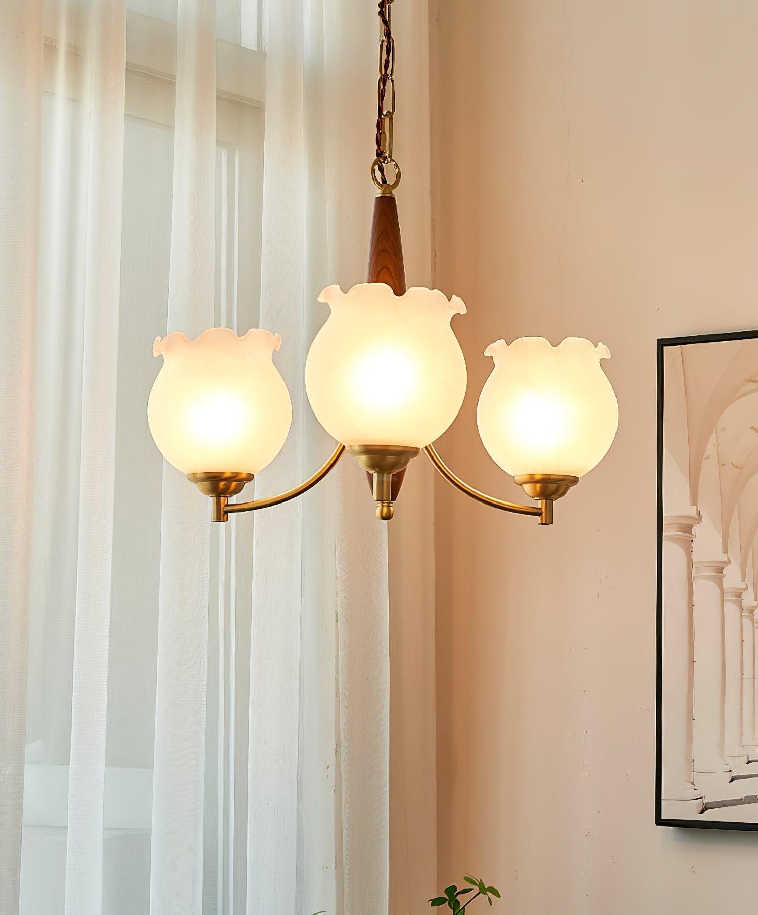 Tulips Glass Wood Chandelier with 3/5 heads - Zahara-1-Luxehomezone
