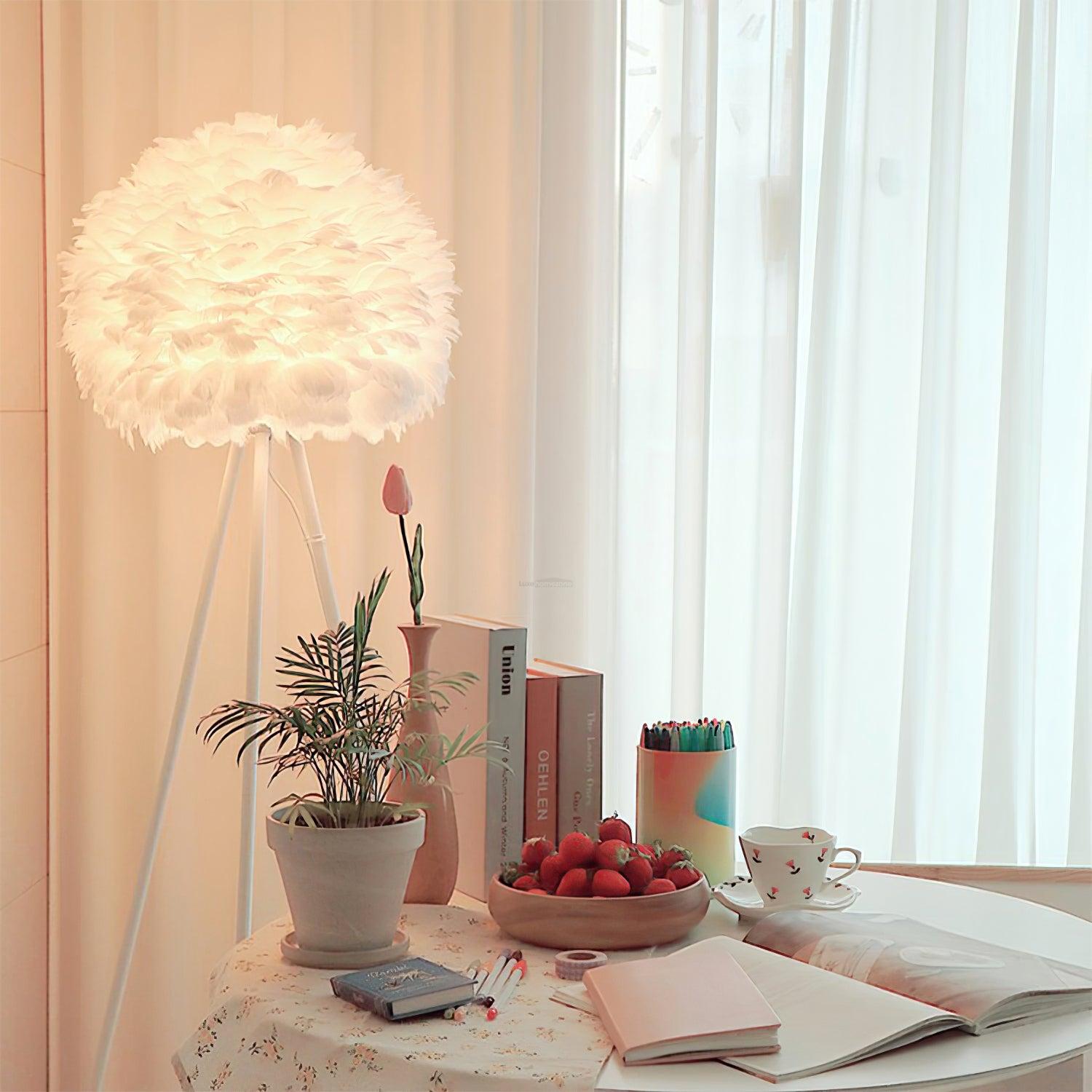 Eos Feather Floor Lamp  ∅ 19.6″ - Feather-1-Luxehomezone