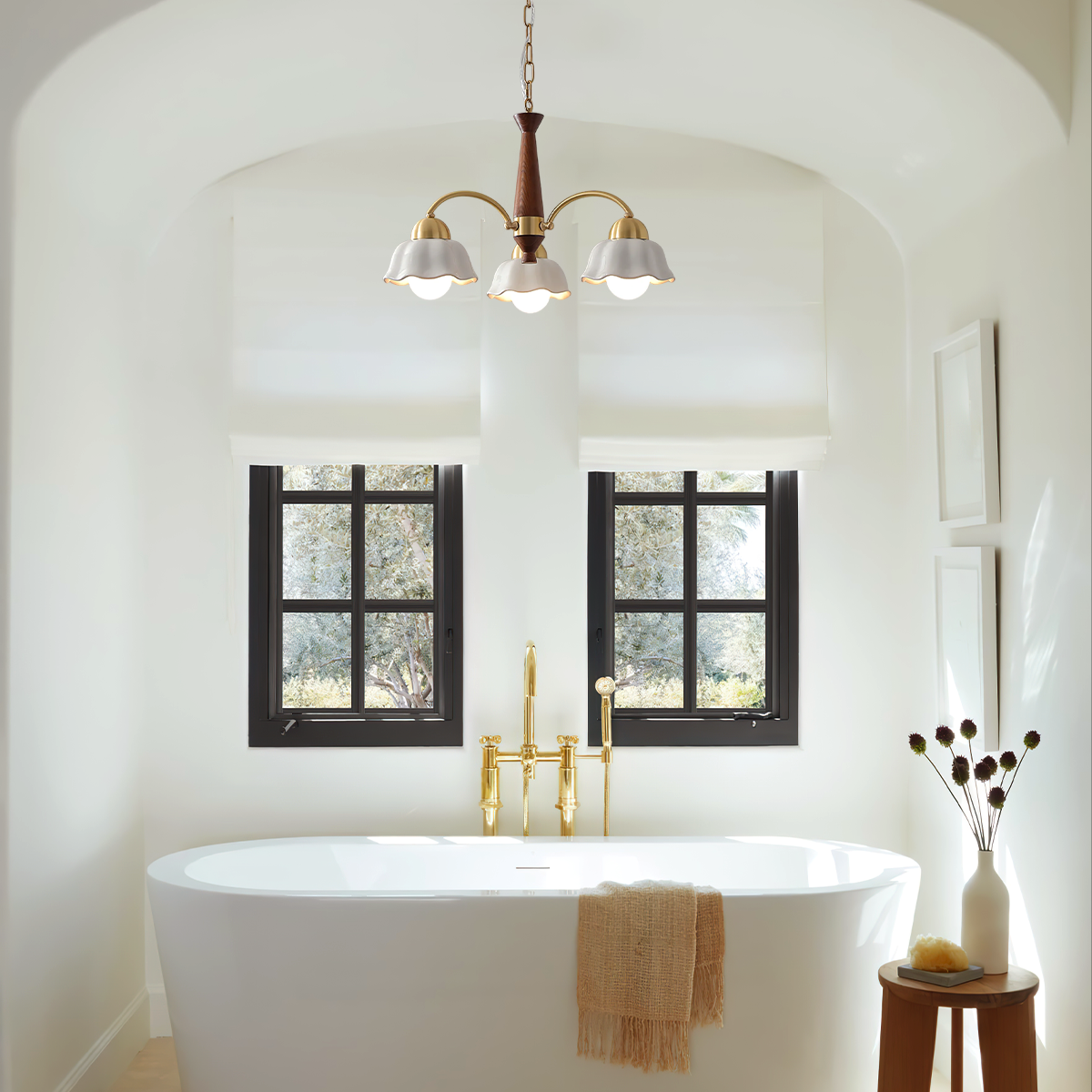 Swedish Modern Brass Chandelier with 3/5/6/8 heads - Flower Ceramic, Optimized-1-Luxehomezone