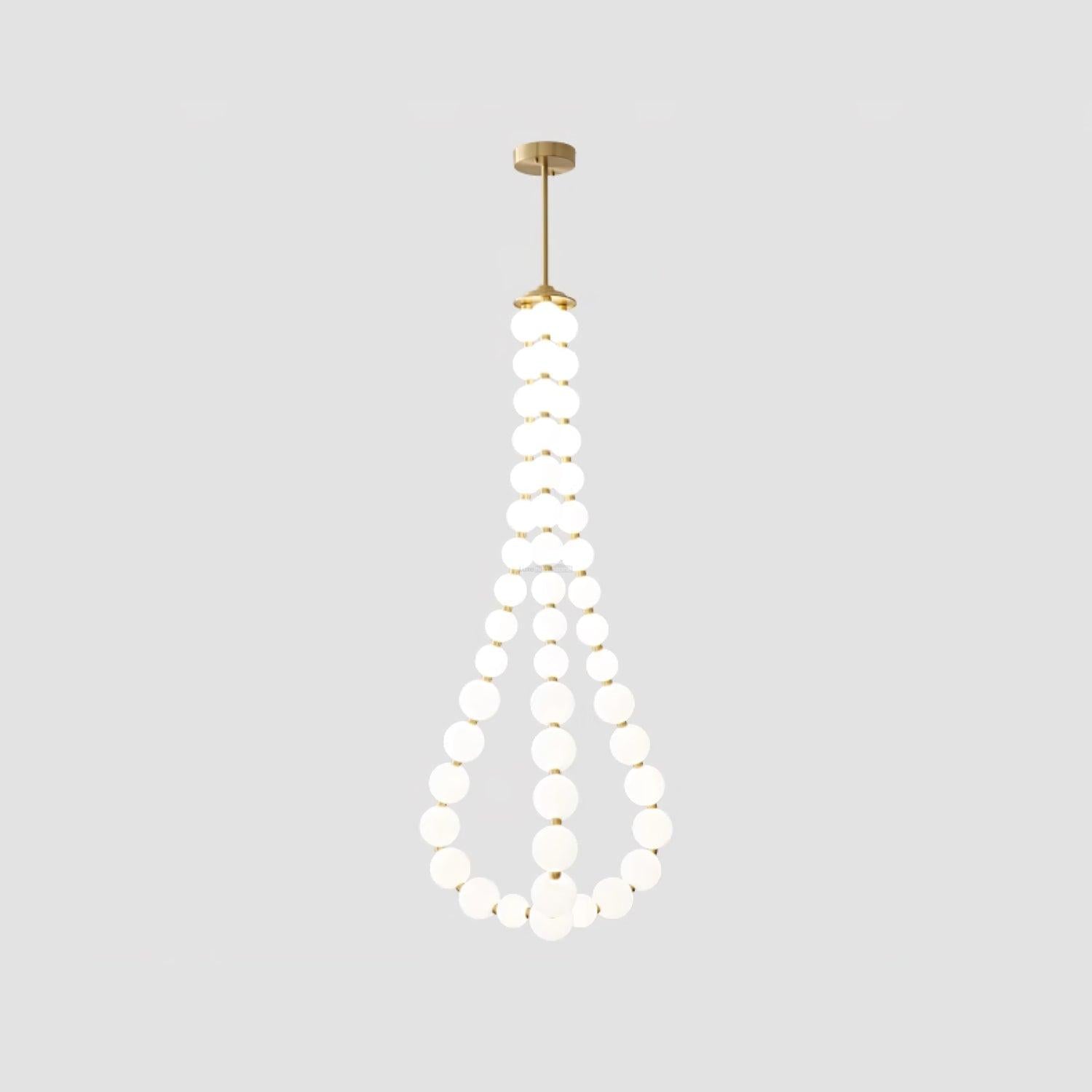 Acrylic Pearl Necklace Style Chandelier - Brass & White, Cluster-1-Luxehomezone