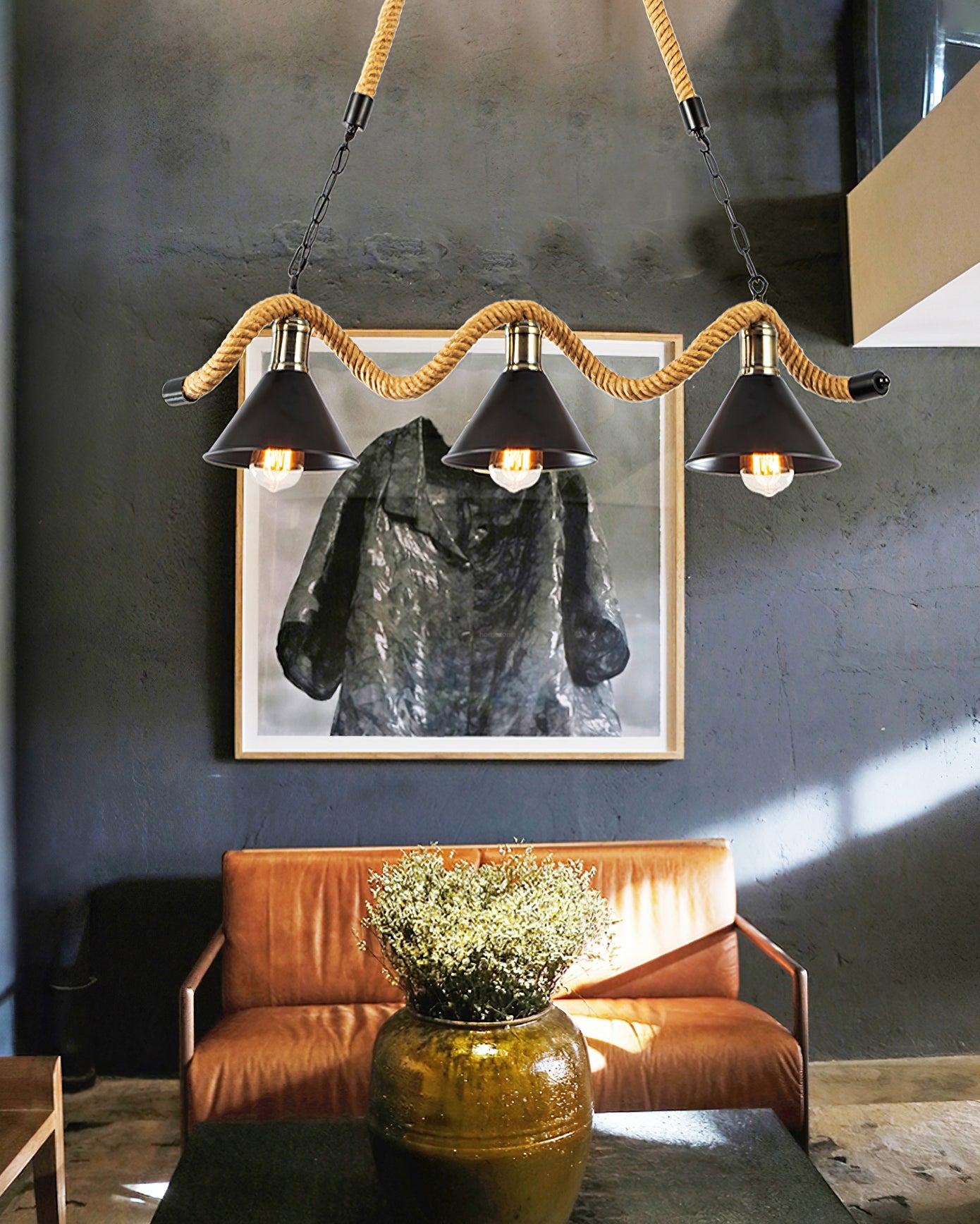 Hemp Rope Industrial Wave Chandelier with 3/5 heads - Luxehomezone