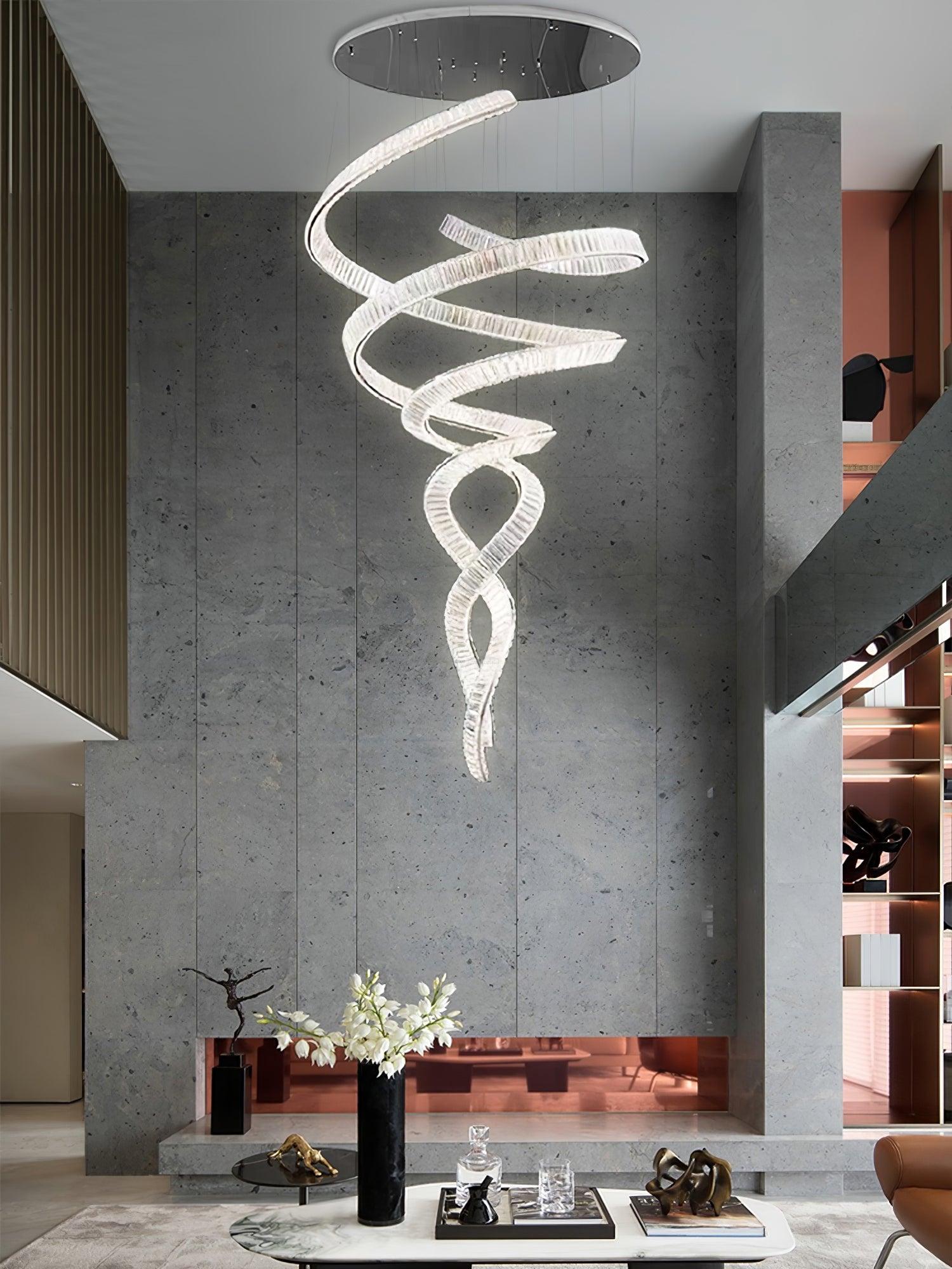 Long Spiral Crystal Chandelier ∅ 31.5″ - Crystals, Straps-1-Luxehomezone
