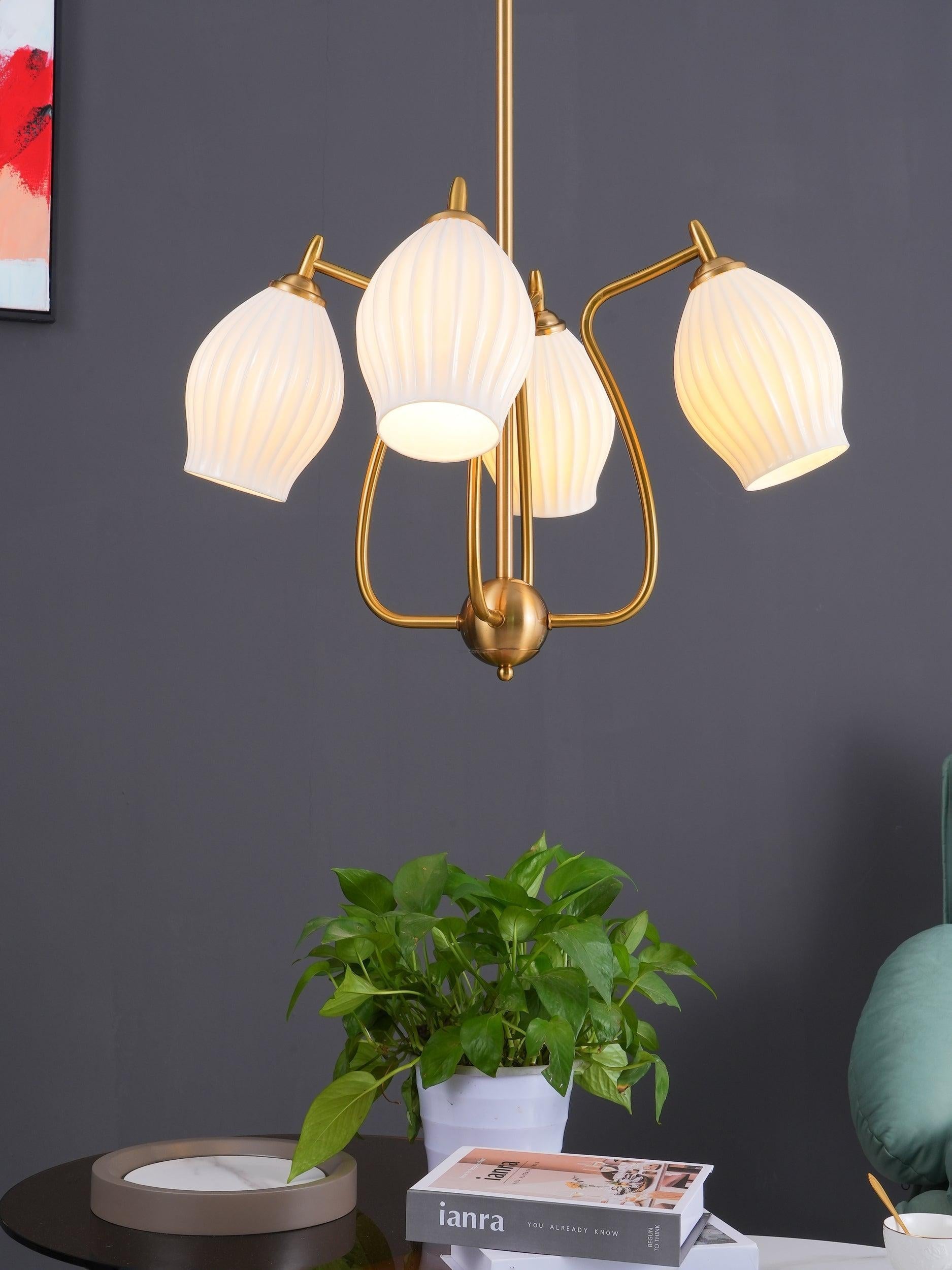 Ceramic Ribbed Chandelier with 4/6/8 heads - Flower Ceramic-1-Luxehomezone