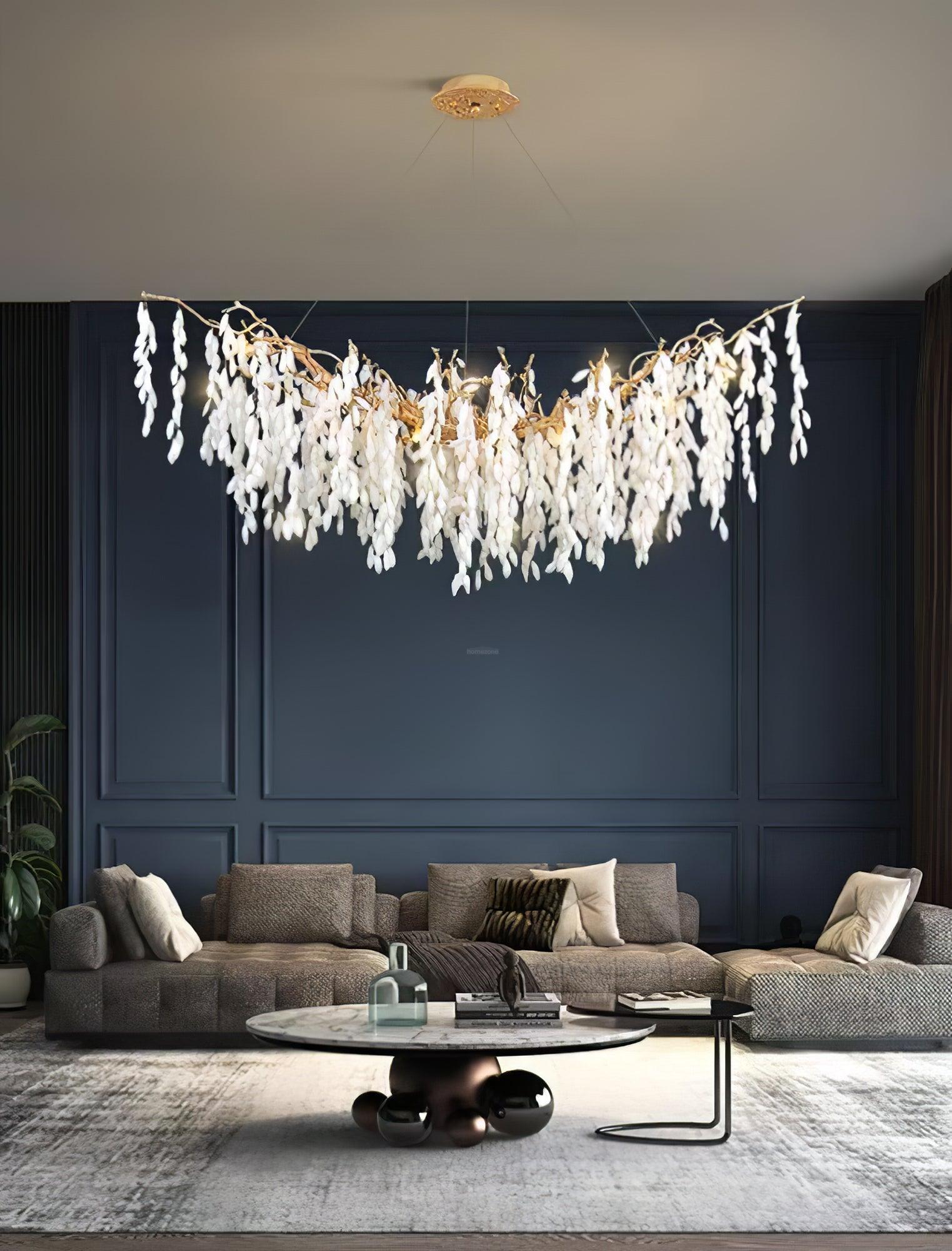 White Jade Branch Brass Round Chandelier - Branch-1-Luxehomezone