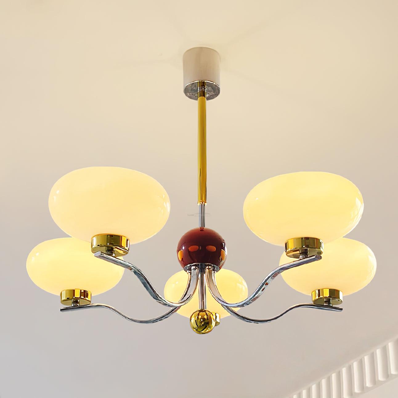 Medieval Glass Bowl Chandelier with 3/5 heads - Bend, Chrome & Gold & Creamy yellow, Chrome & Gold & Milk white, Marshmallow Chandelier-1-Luxehomezone