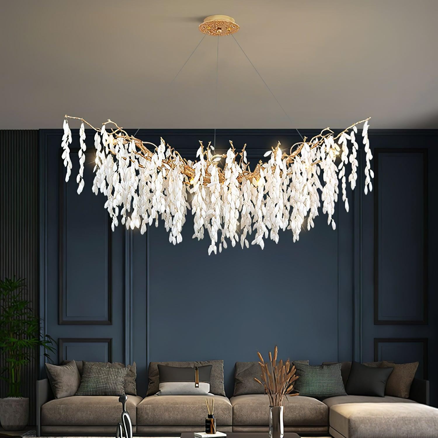 White Jade Branch Brass Round Chandelier - Branch-1-Luxehomezone