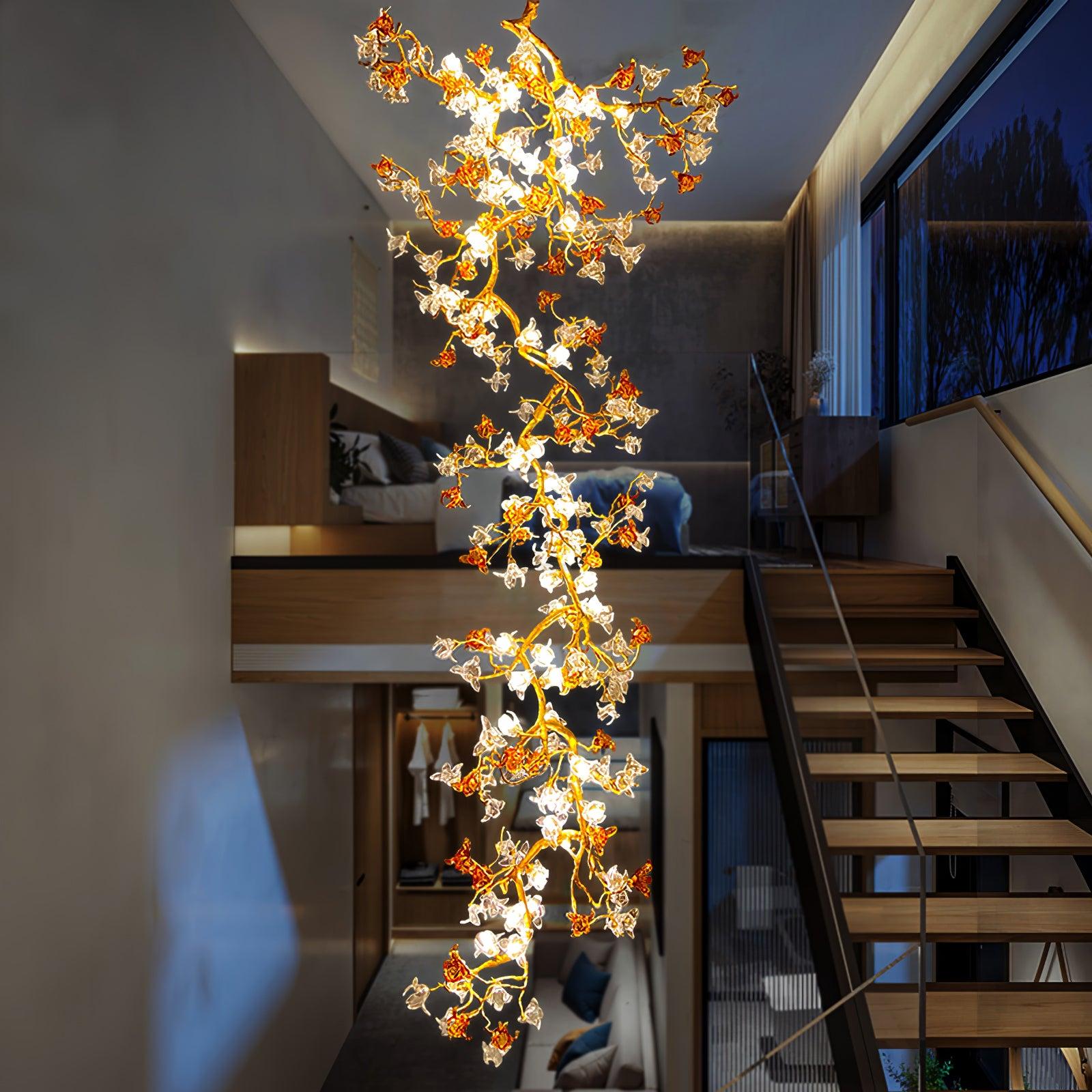 Brass Maple Long Branch Staircase Chandelier - Helia-1-Luxehomezone