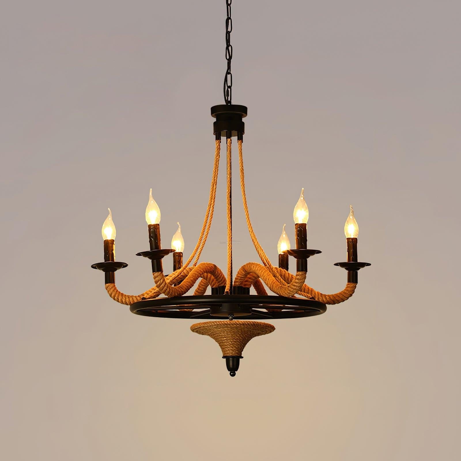 Hemp Rope Industrial Large Wheel Chandelier with 6/8 heads - Luxehomezone