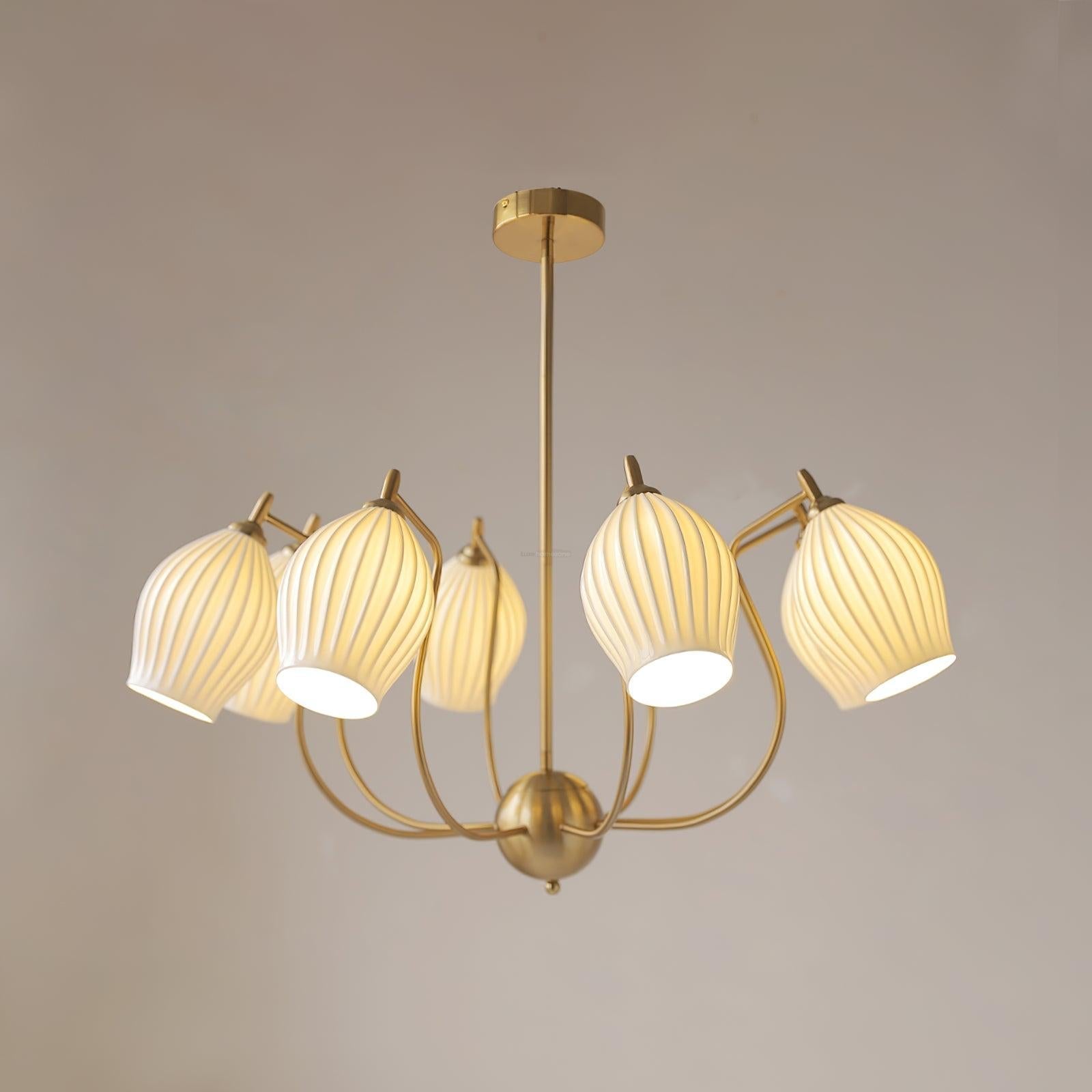 Ceramic Ribbed Chandelier with 4/6/8 heads - Flower Ceramic-1-Luxehomezone