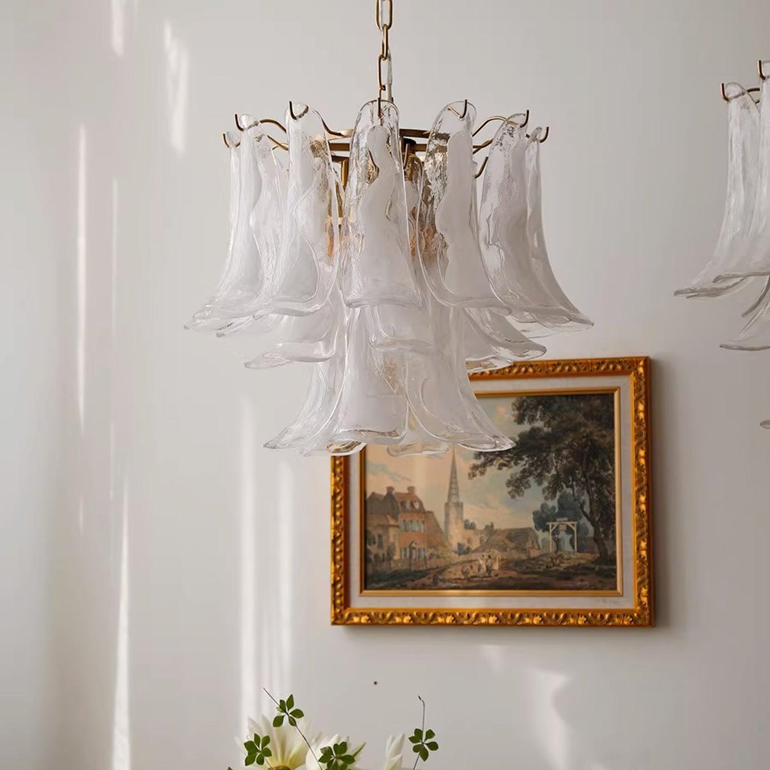 Glass Leaf Cascade Chandelier with 3/4 layer - Luxehomezone