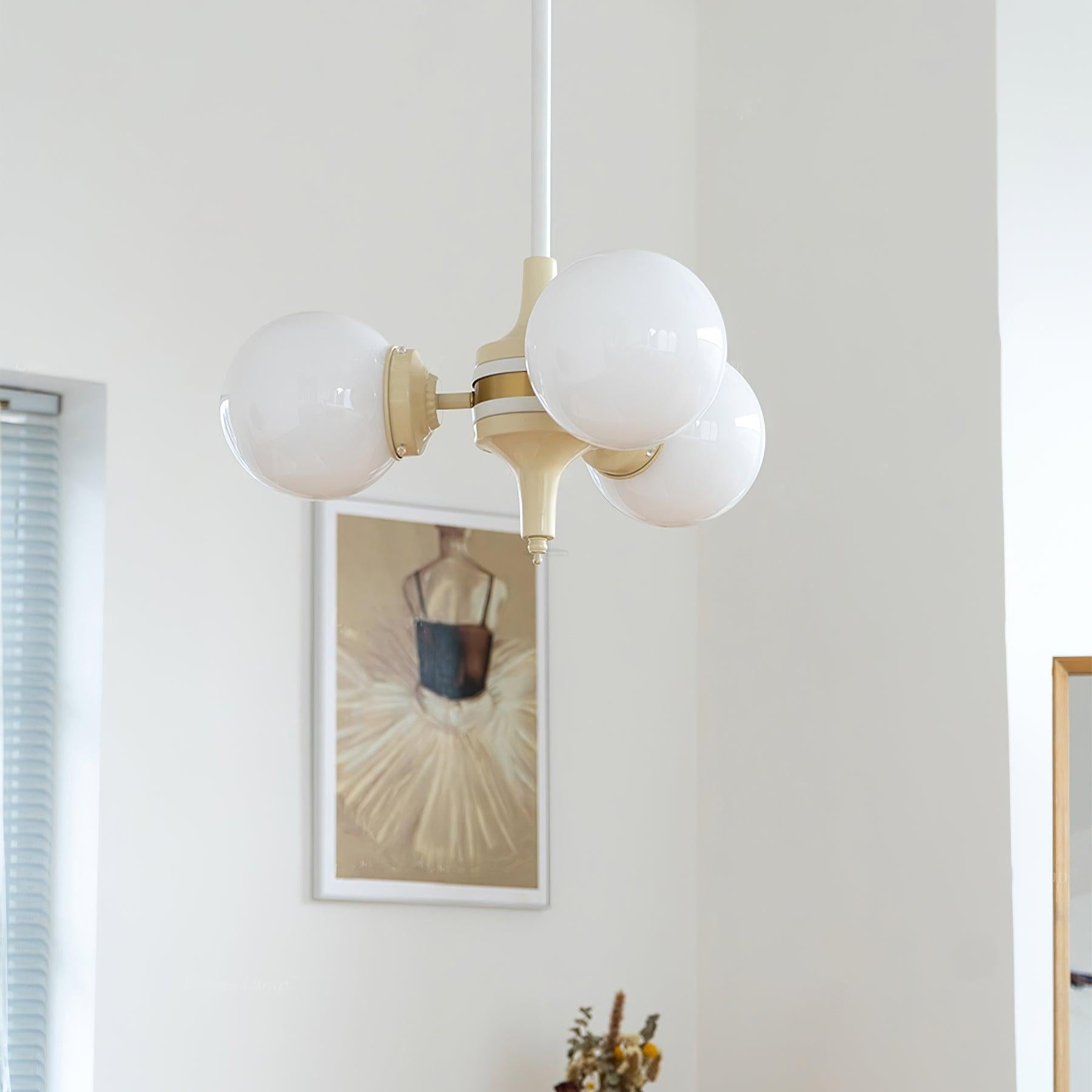 Cream Glass Ball Chandelier ∅ 19.7″ - Bend-1-Luxehomezone
