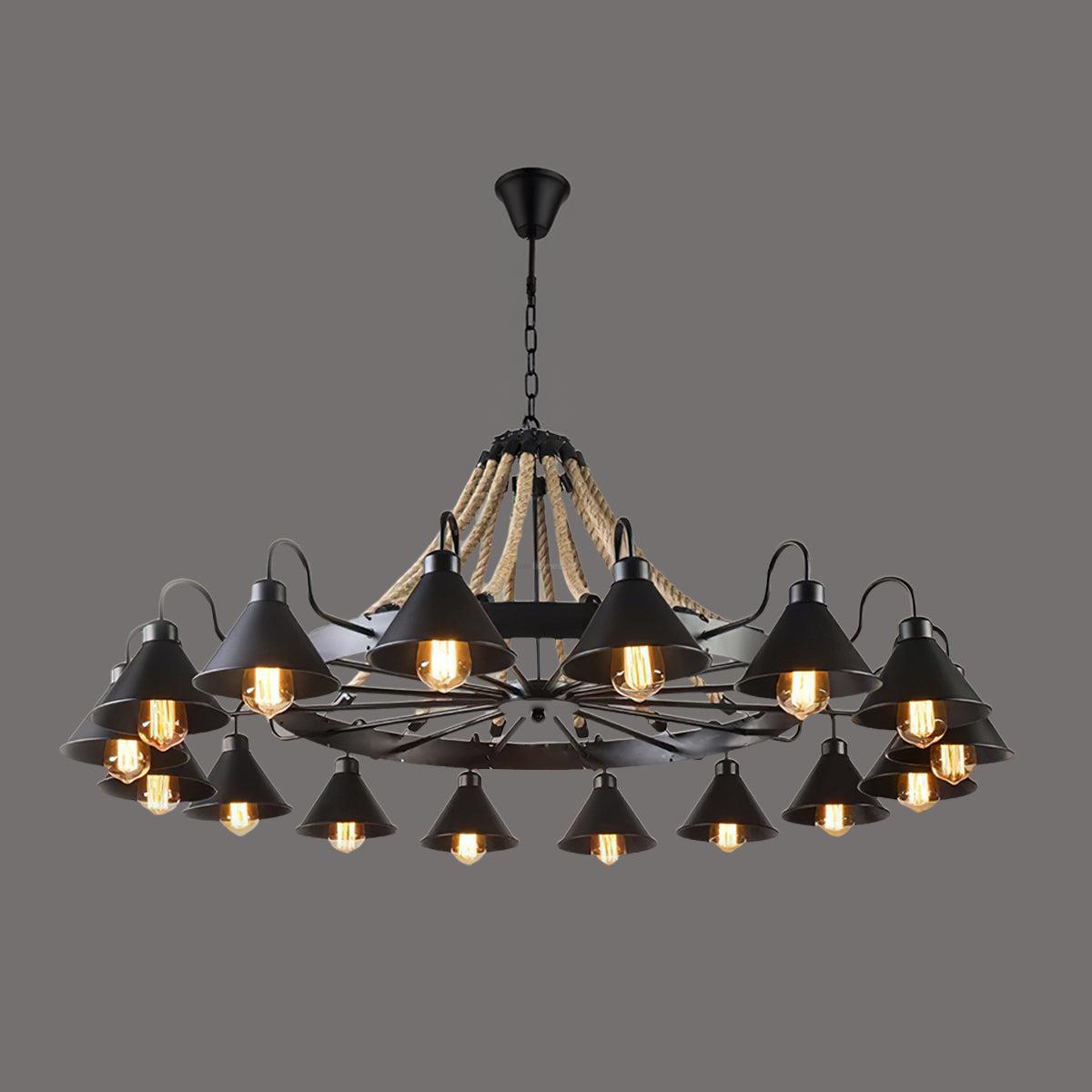 Hemp Rope Industrial Horn Chandelier with 6/8/12/16 heads - Hemp Rope-1-Luxehomezone