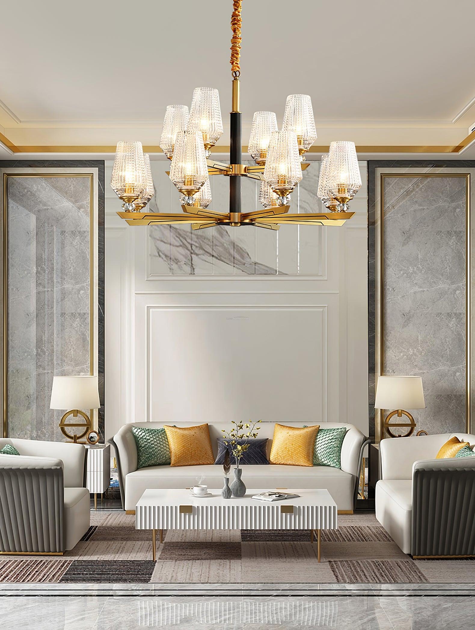 Orrefors Brass Chandelier Φ 25.2″ - Lucency-1-Luxehomezone
