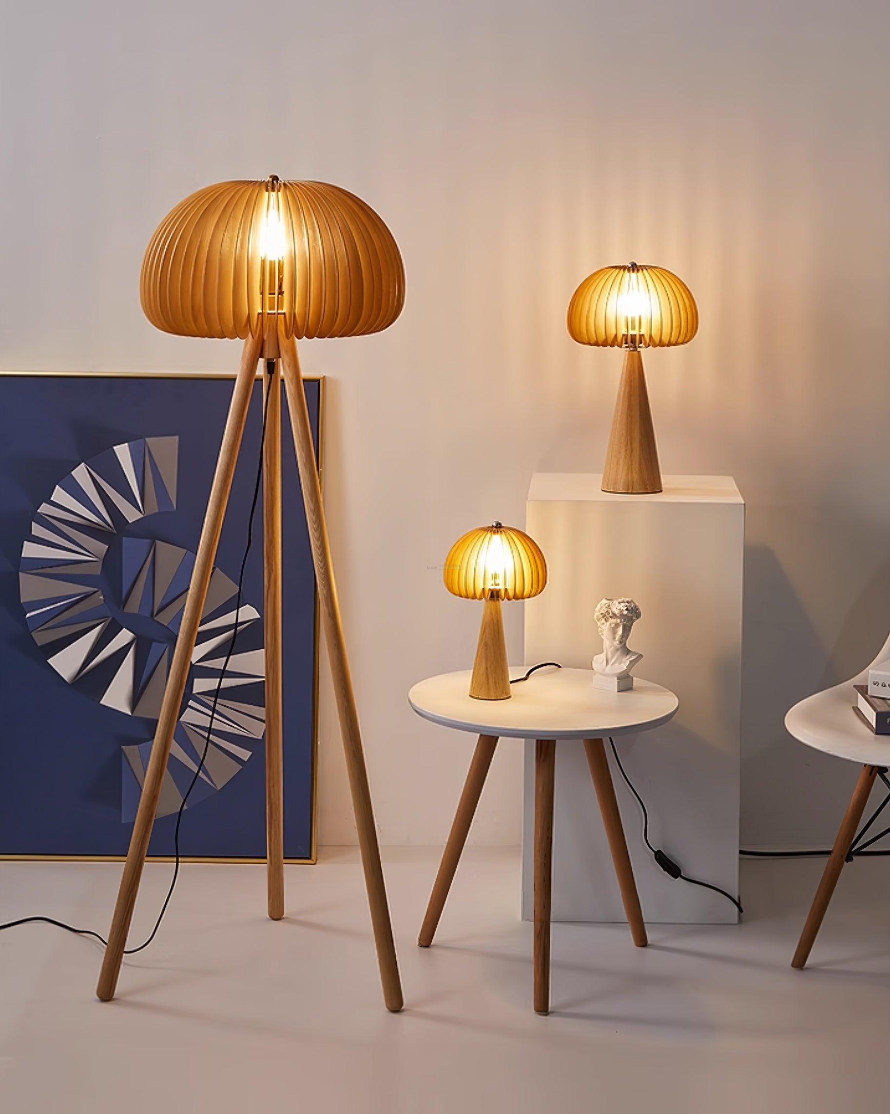 Wooden Pumpkin Floor Lamp  ∅ 17.7″ - Wood-1-Luxehomezone
