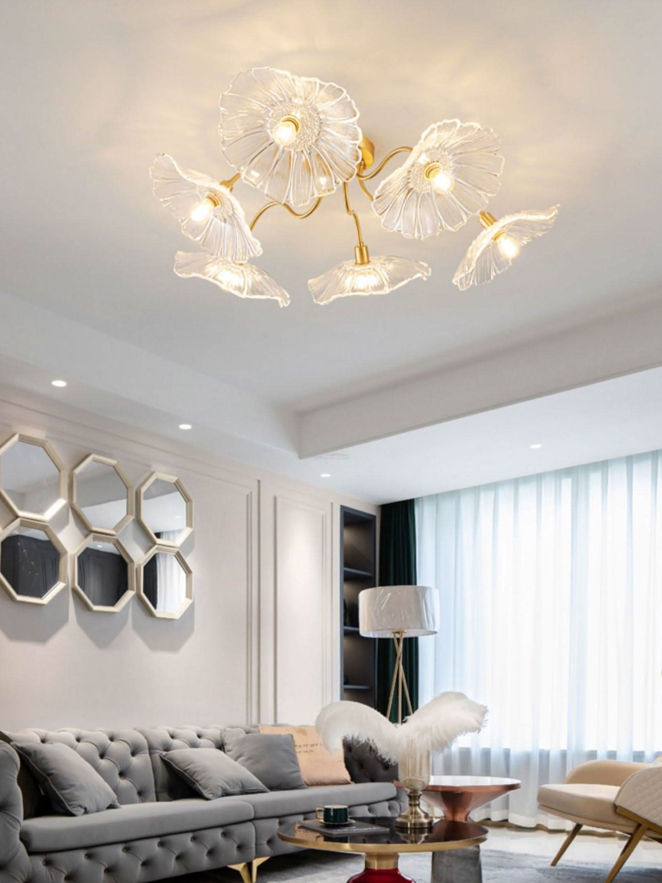 Lotus Leaf Glass Ceiling Lamp ∅ 31.5″/39.4'' - Luxehomezone